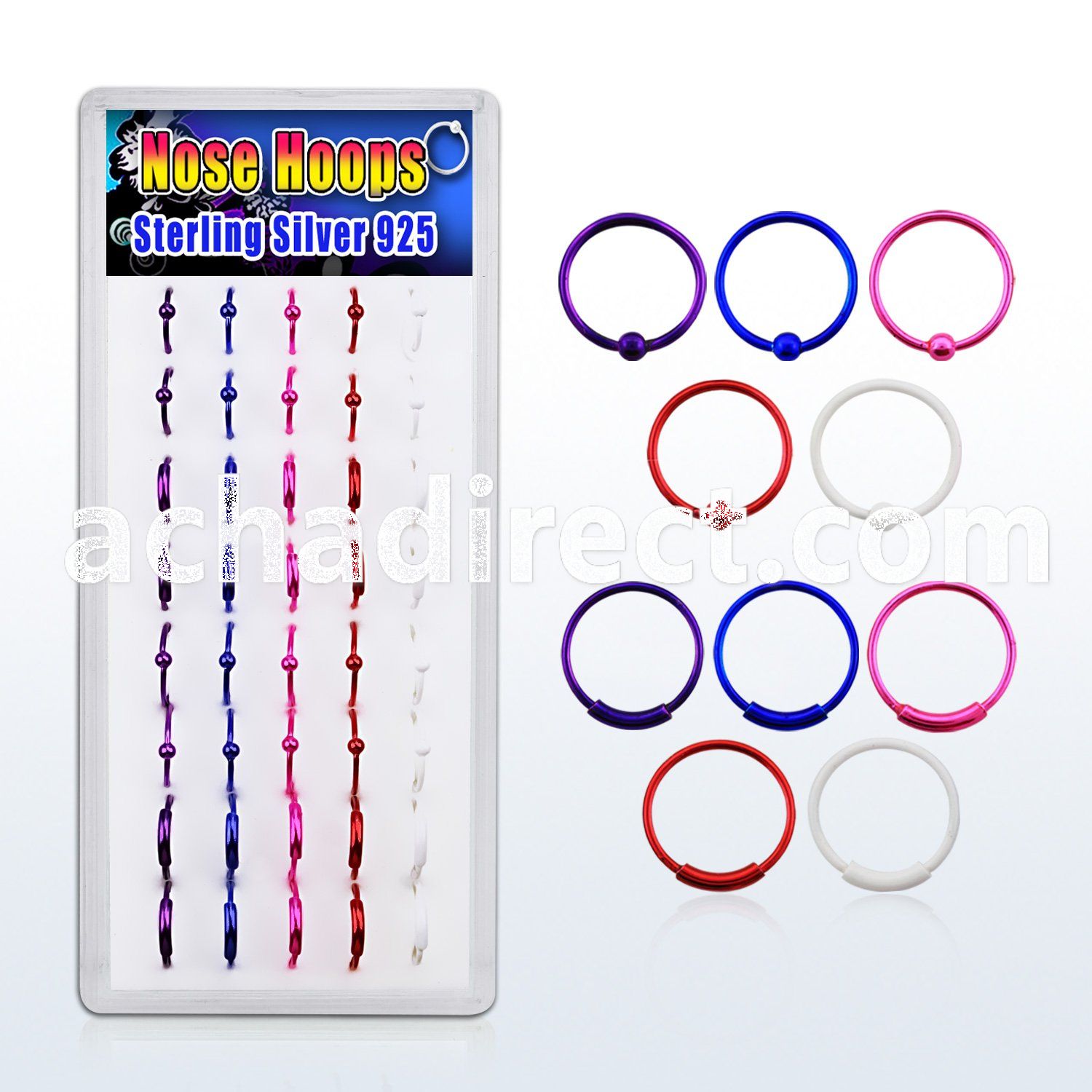 dnsm41 box w assorted color plated silver noose hoop 8 10mm