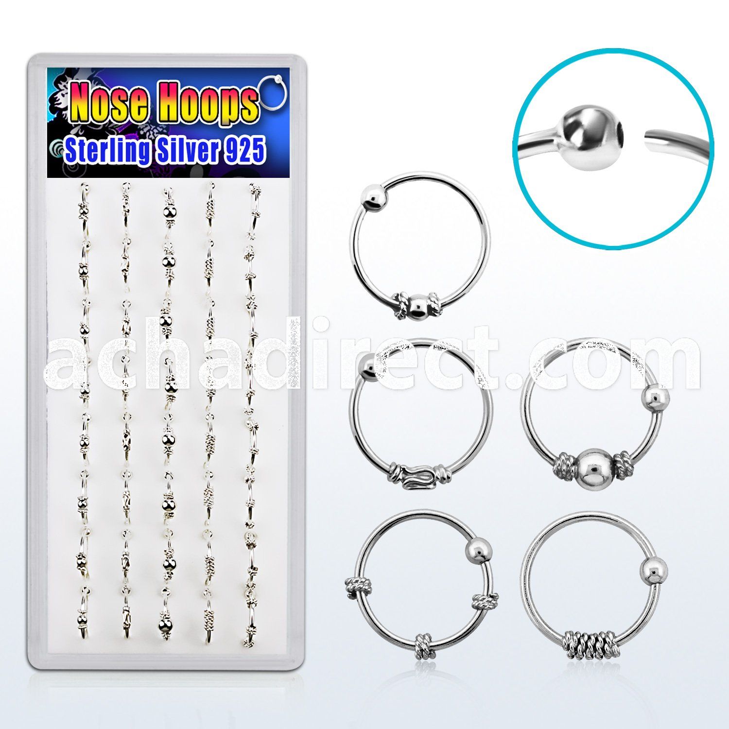 dnsm42 box w 40 pcs of silver nose hoop w balinese wire design