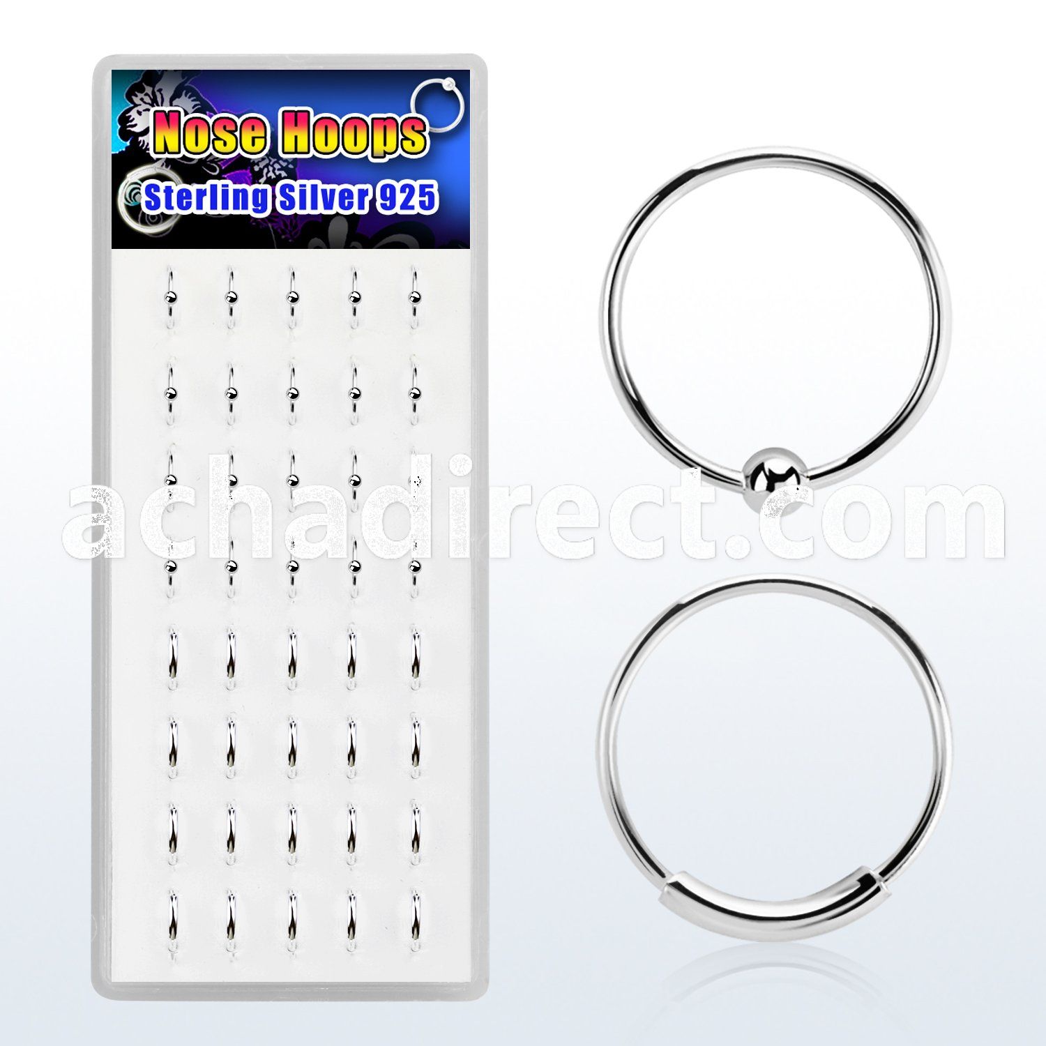 dnsm box of silver nose rings in mixed styles w diameter 8mm