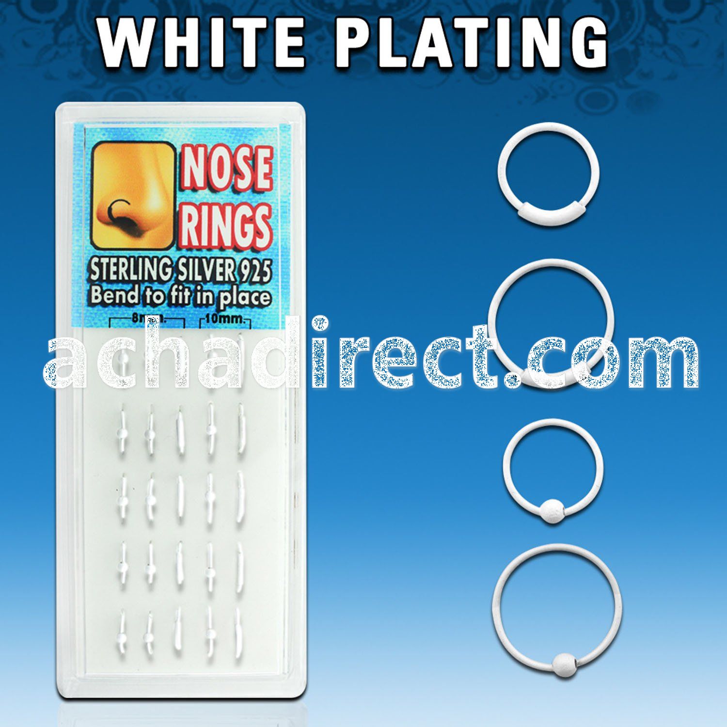 dnsp1 box of white silver nose hoops with ball endless hoops