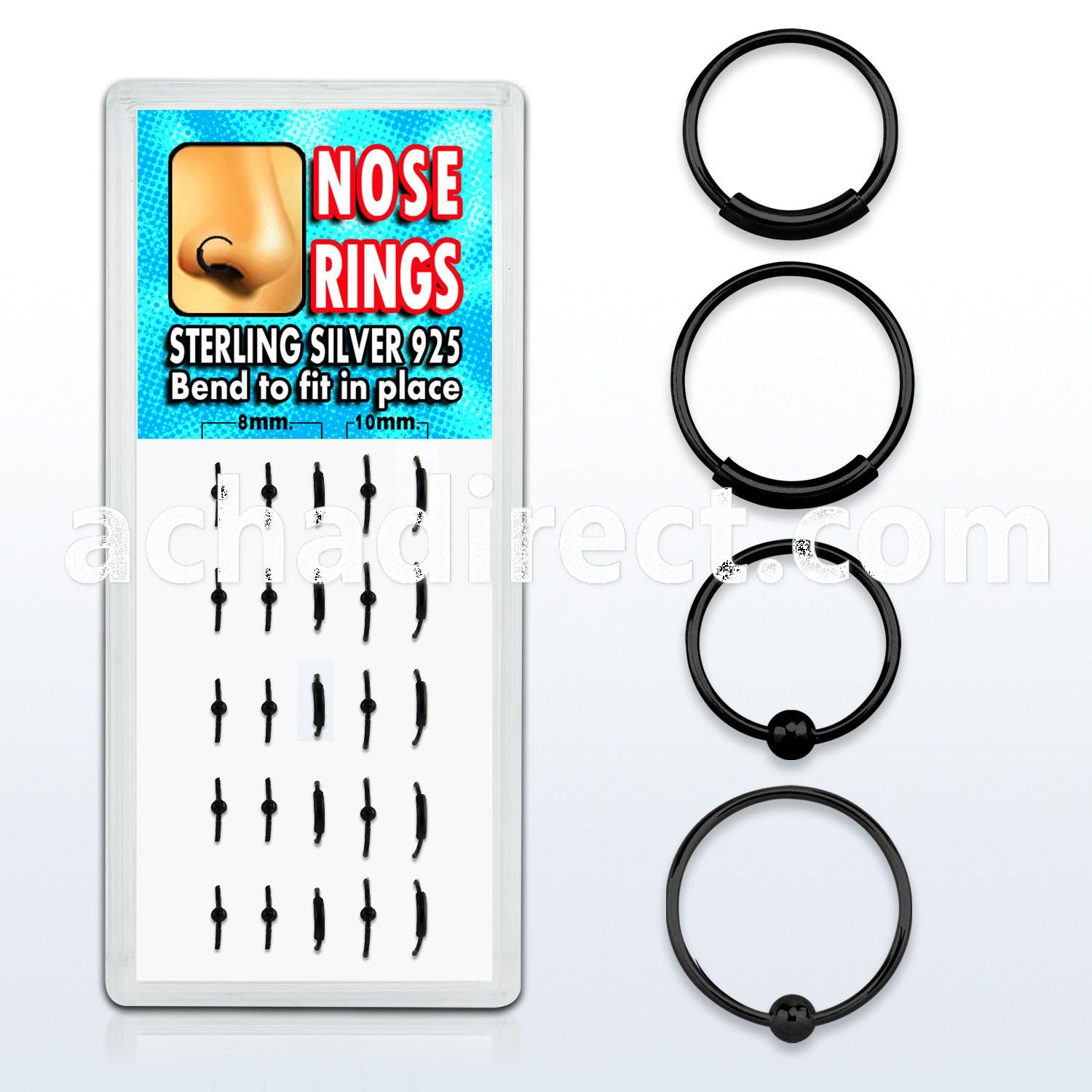 dnsp3 black silver hoop nose rings w ball endless hoops