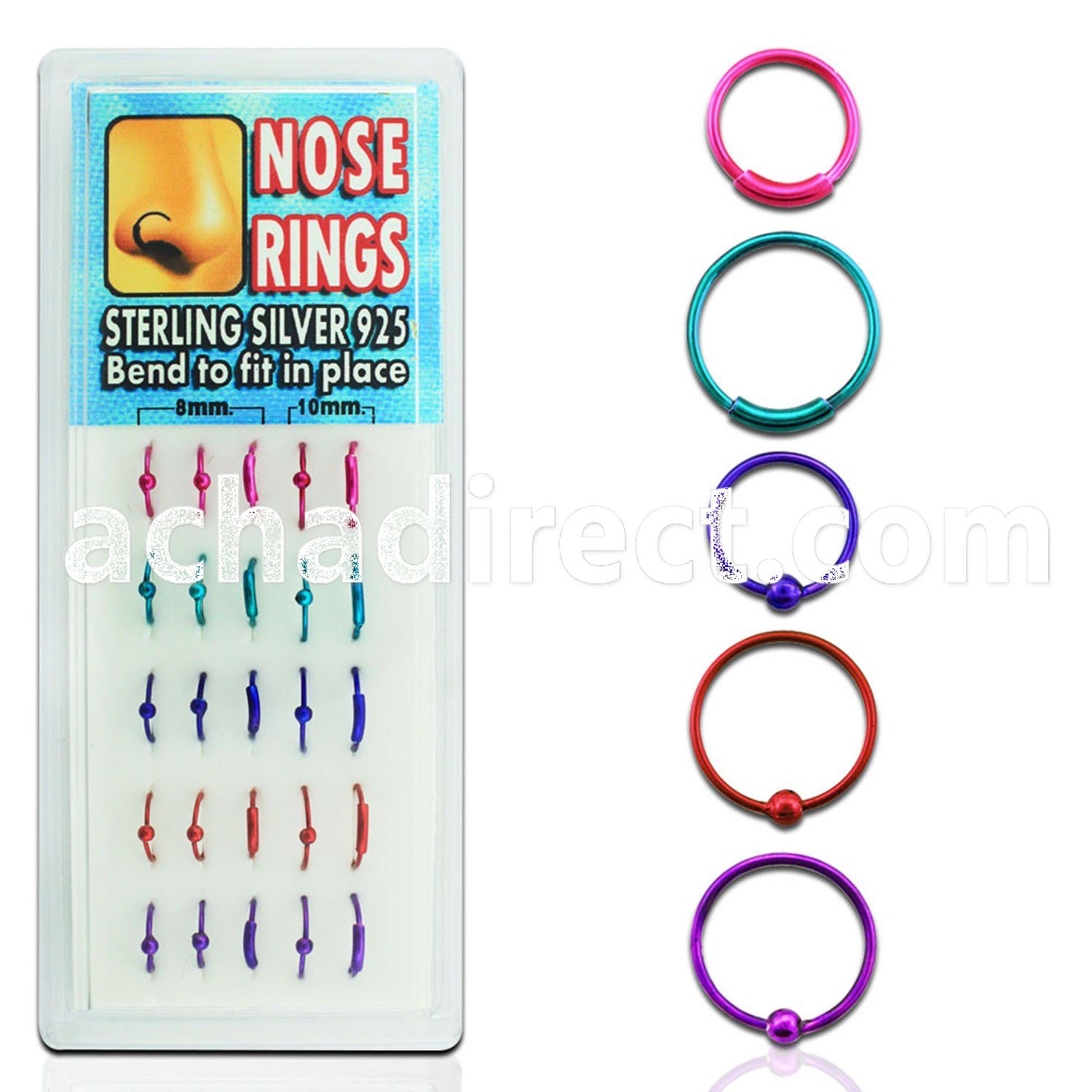 dnsp5 color silver hoop nose rings w ball endless hoops