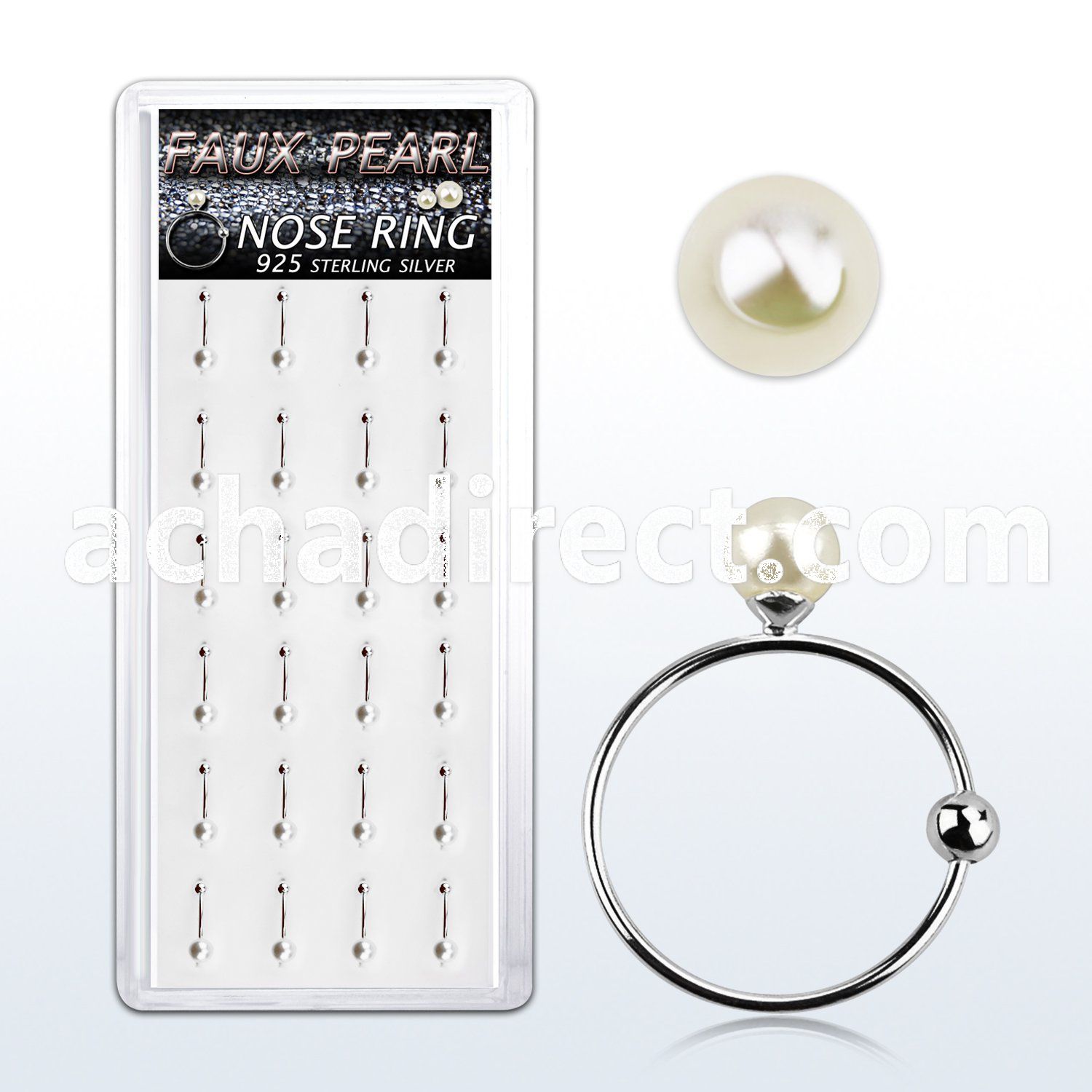 dnspr3 box w silver nose hoops w a 3mm faux pearl tops 8mm