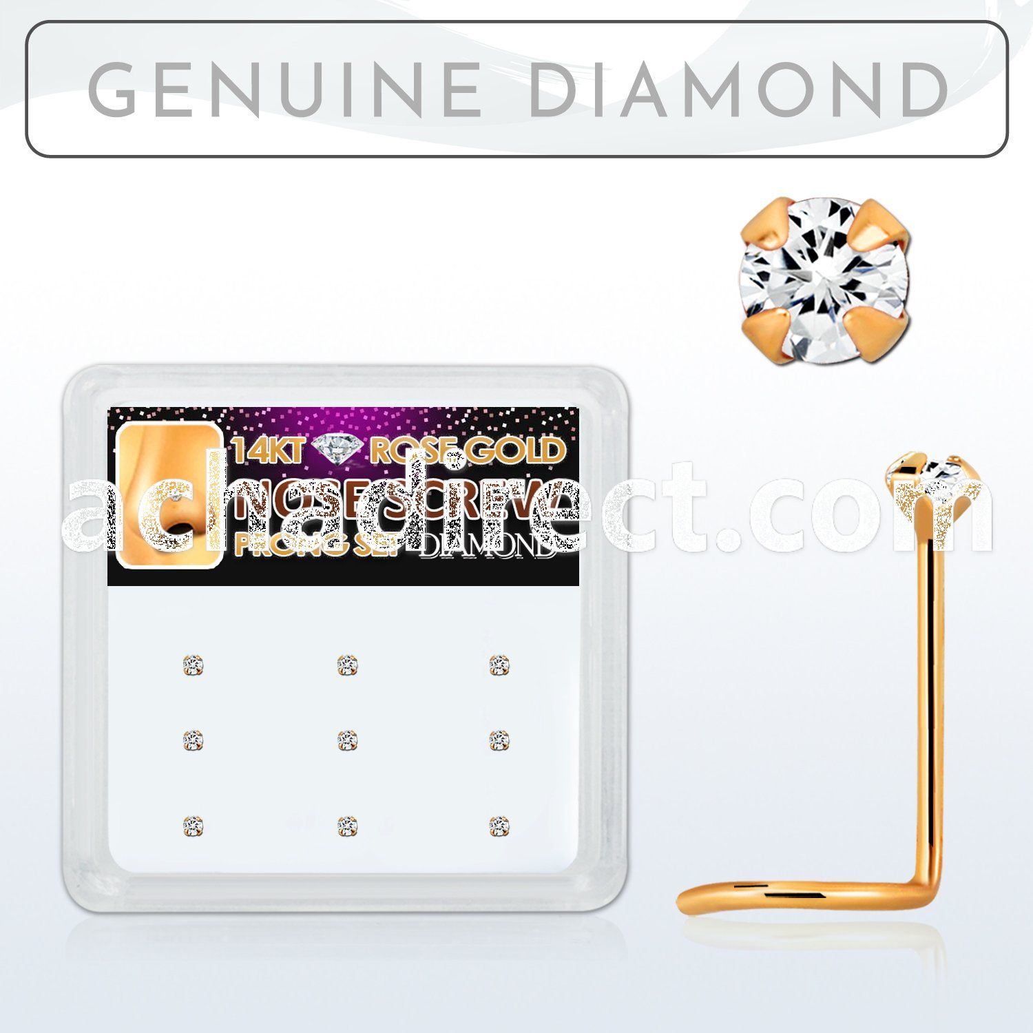 drsc15 box w 9 14kt rose gold nose screws w genuine diamonds