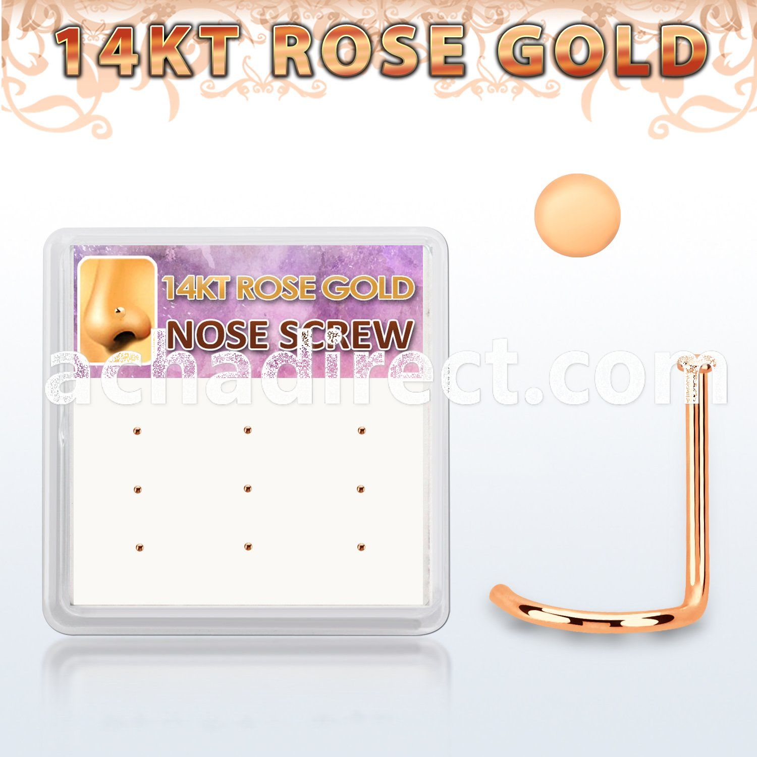 drsc27 box w 12 14kt rose gold nose screws w round flat top