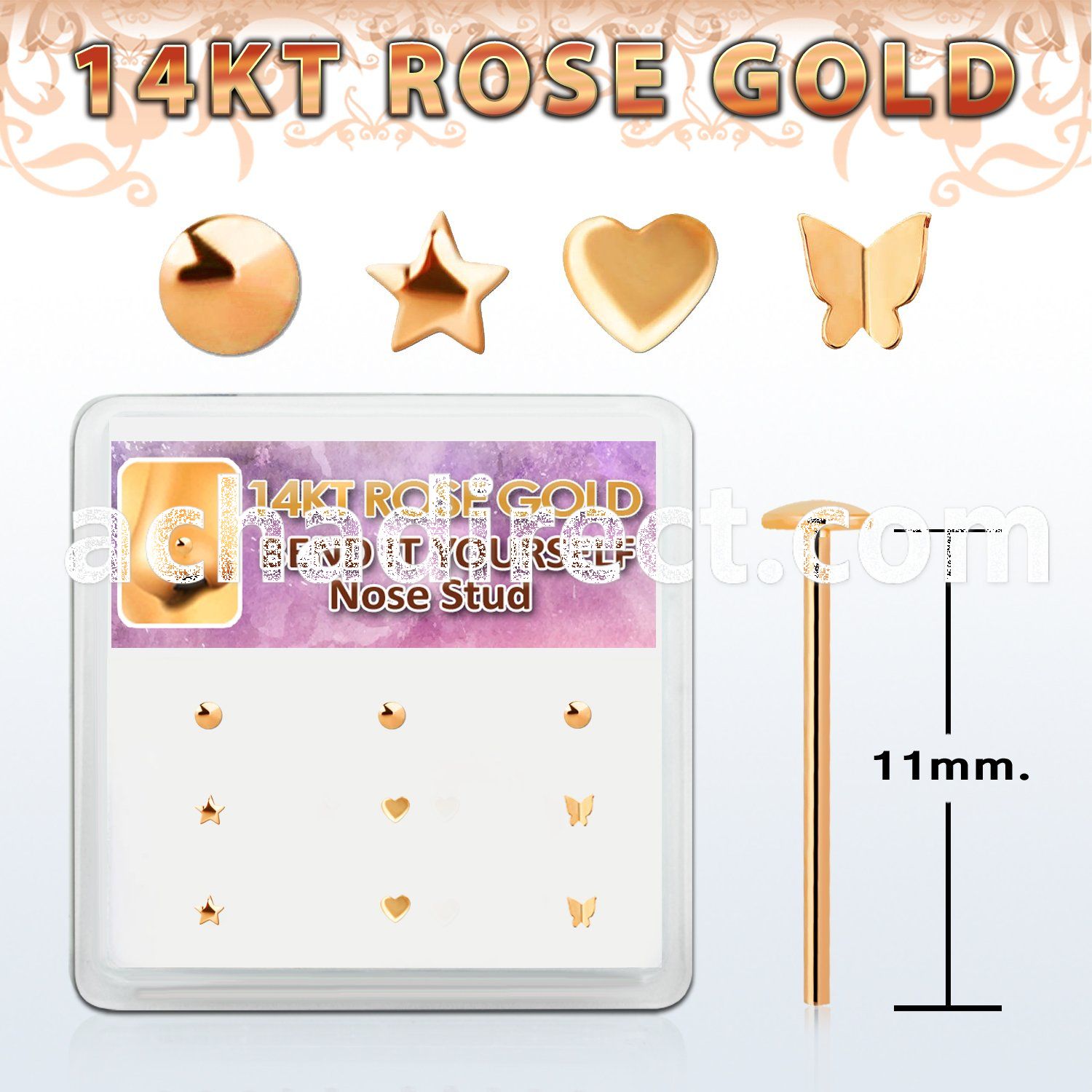 drys2 box 14kt rose gold bend it nose stud w mixed top