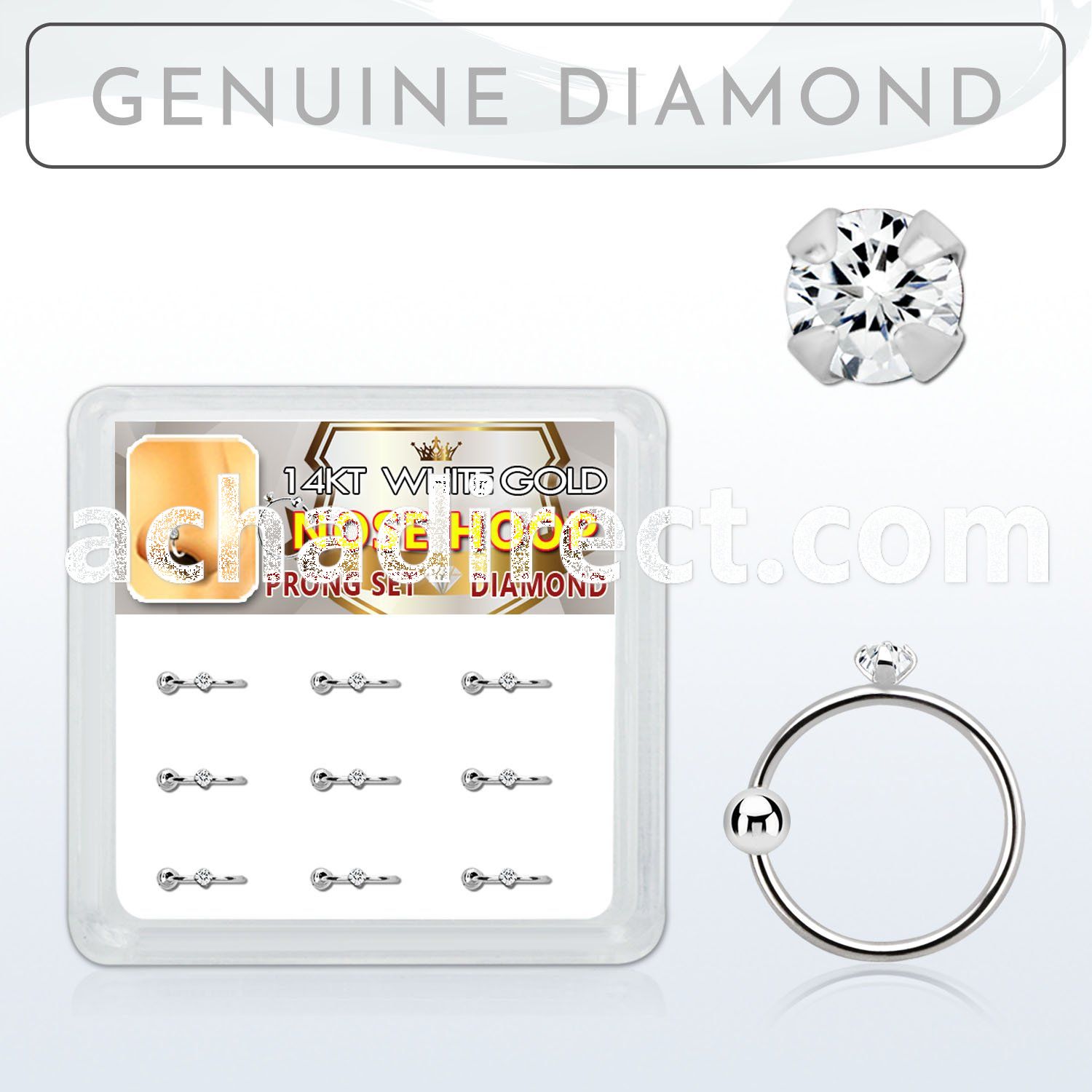 dw14nh6 box w 14kt white gold nose hoop w 1.5mm round diamond