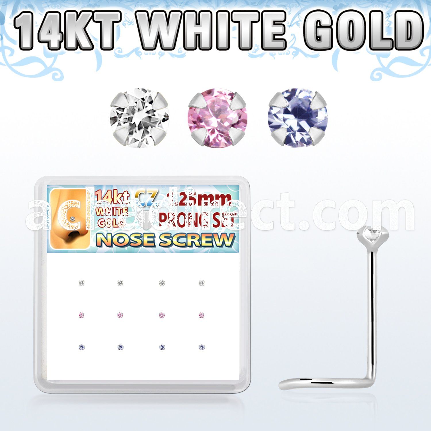 dwsc23 box w 14kt white gold nose screws w 1.25mm round cz 