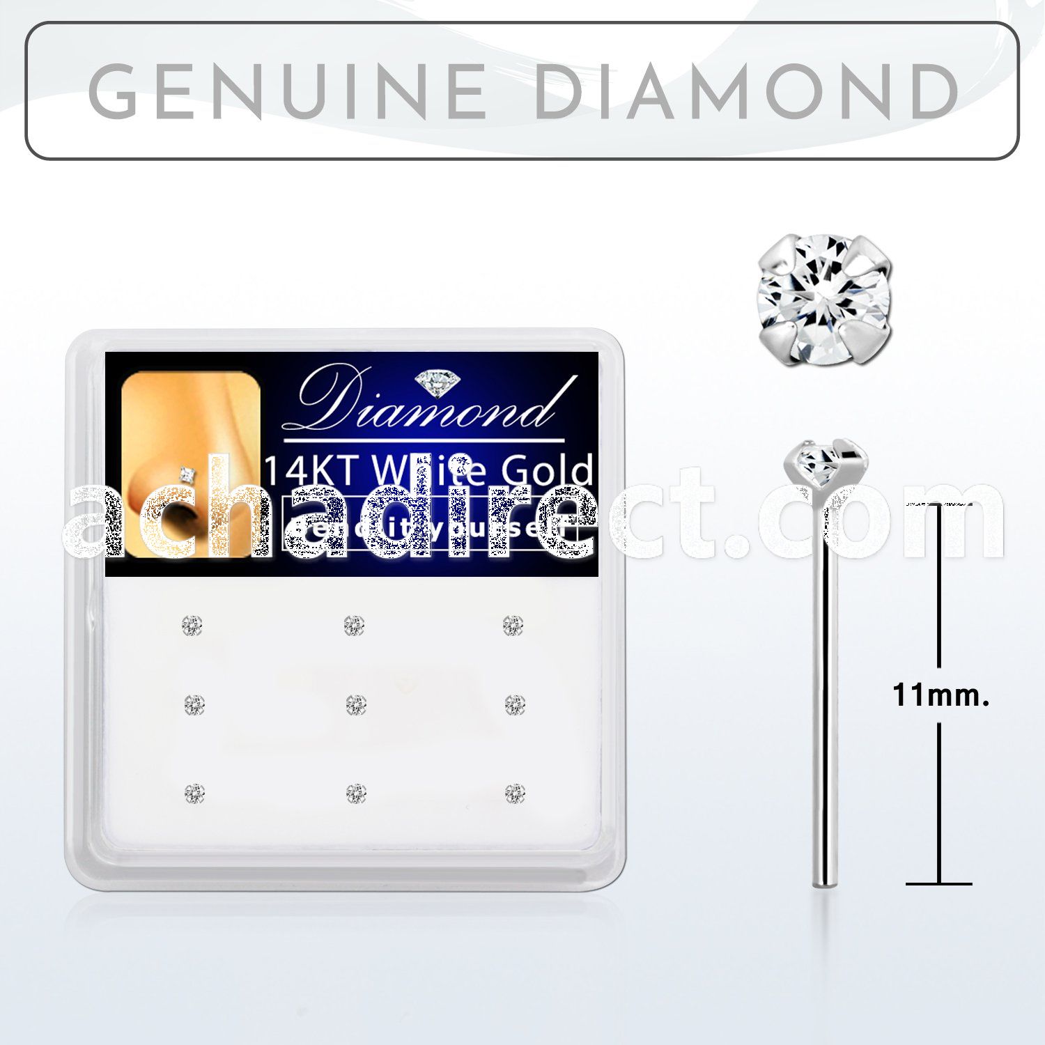 dwys15 box w 14kt white gold bend it nose stud w 1.5mm diamond