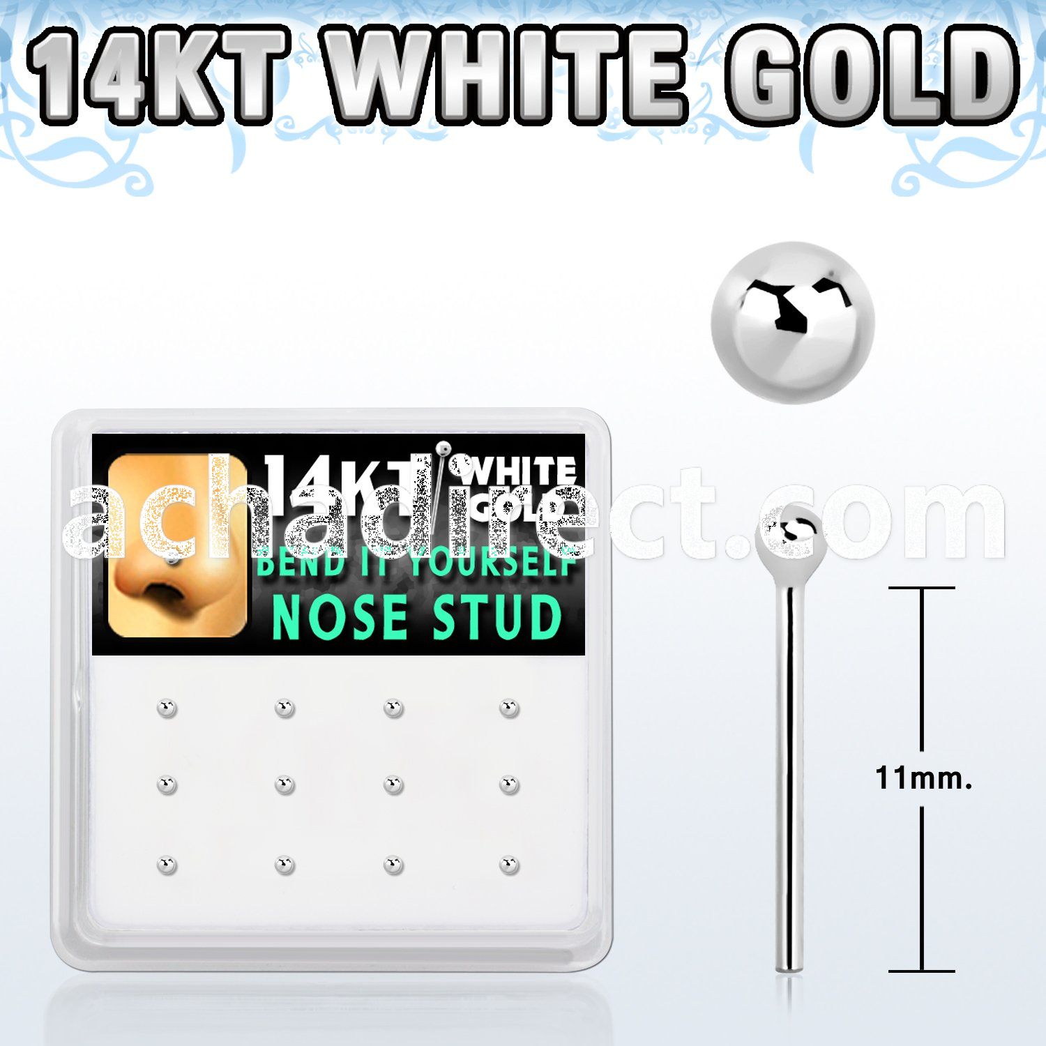 dwys5 box w 14kt white gold bend it nose studs w 1.5mm balls