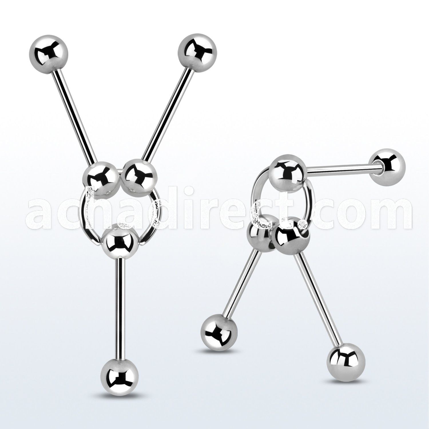 ear scaffolding w 3  steel barbells & ball closure ring.