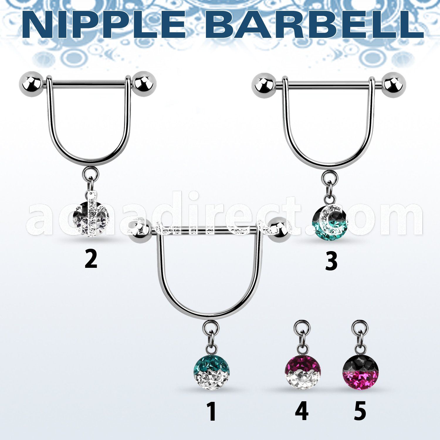 efrsnp6 steel nipple stirrup w 6mm two color multi crystal ball