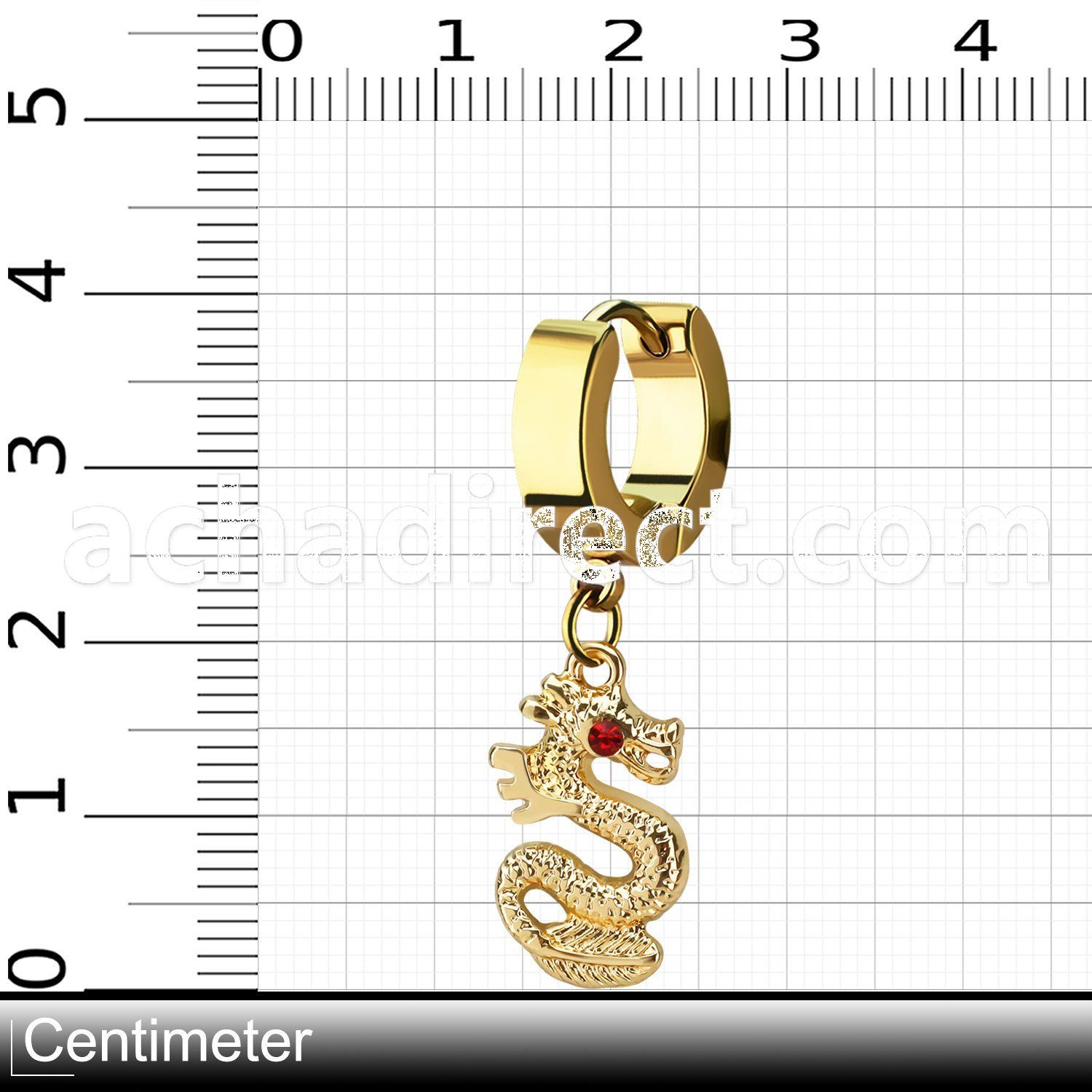 ehg721 gold steel helix huggie w dangling dragon w crystal eyes