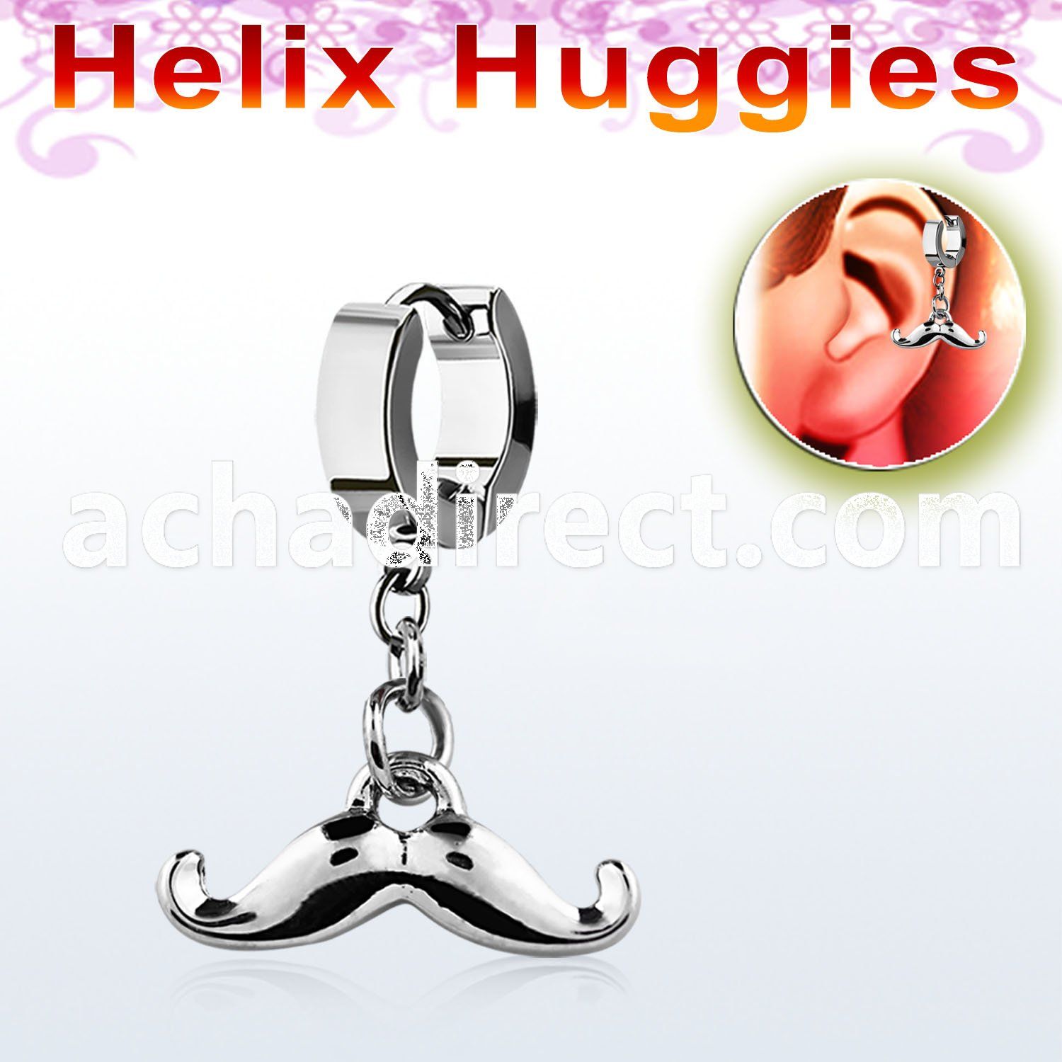 ehh517 steel helix huggie w plain mustache 
