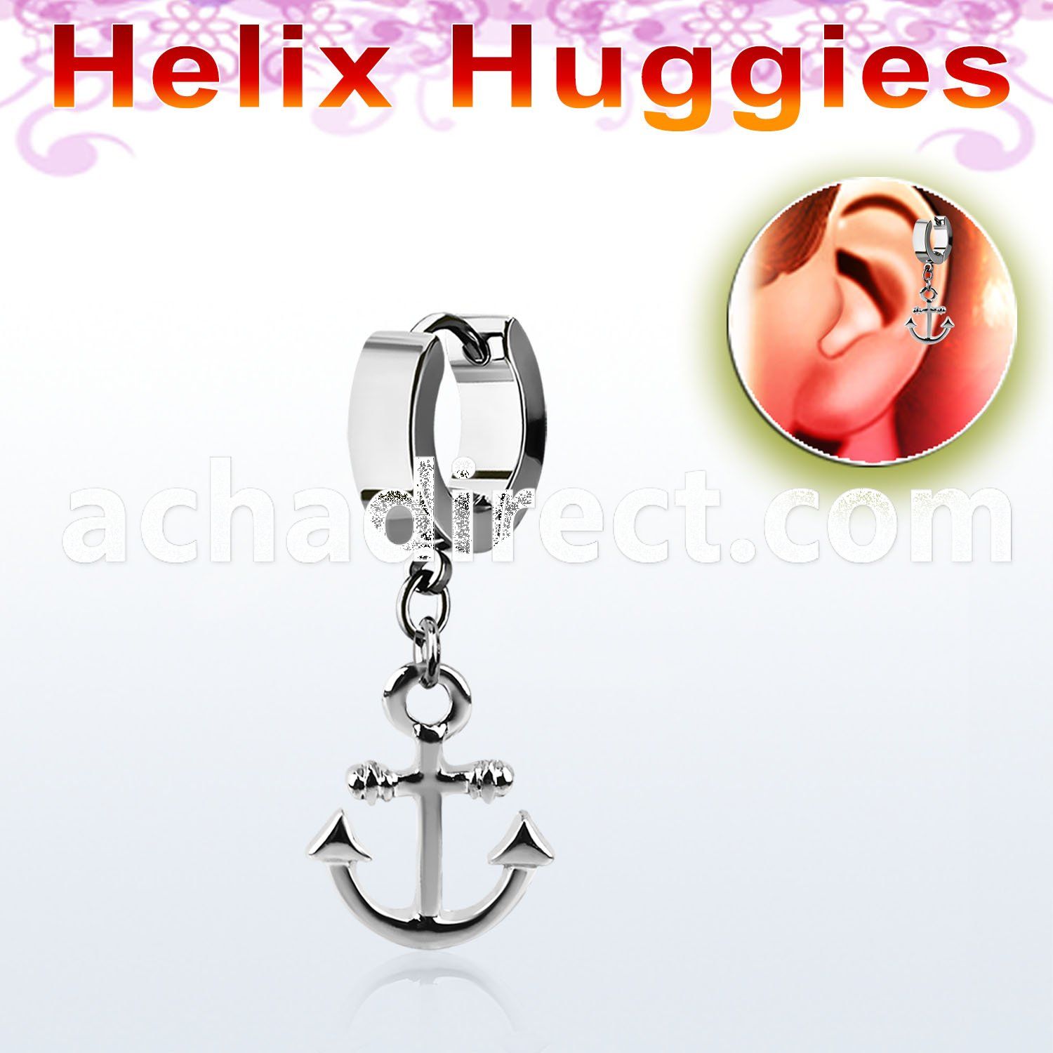 ehh632 helix huggie w a dangling plain anchor design