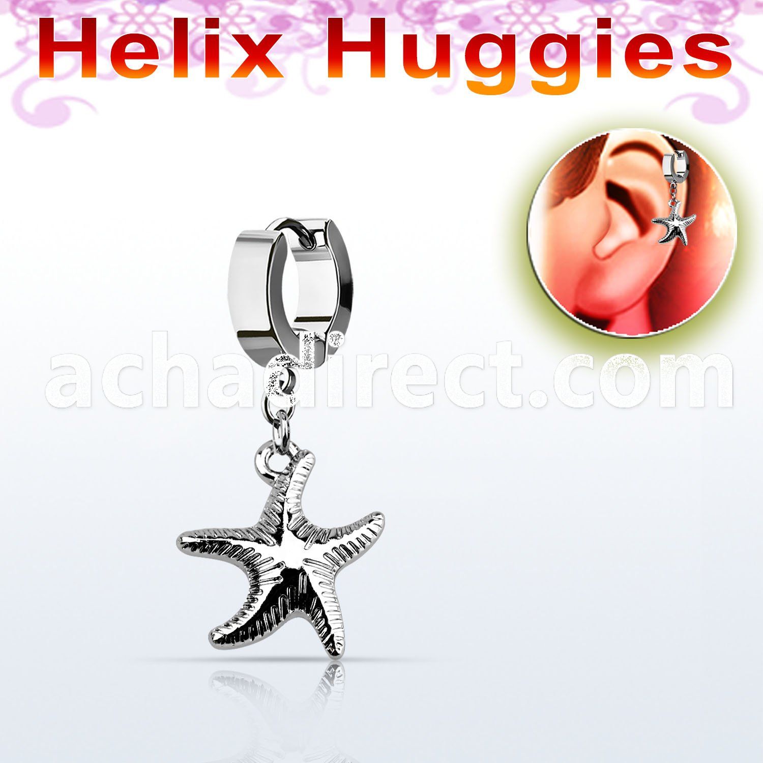 ehh727 helix huggie w a dangling plain starfish