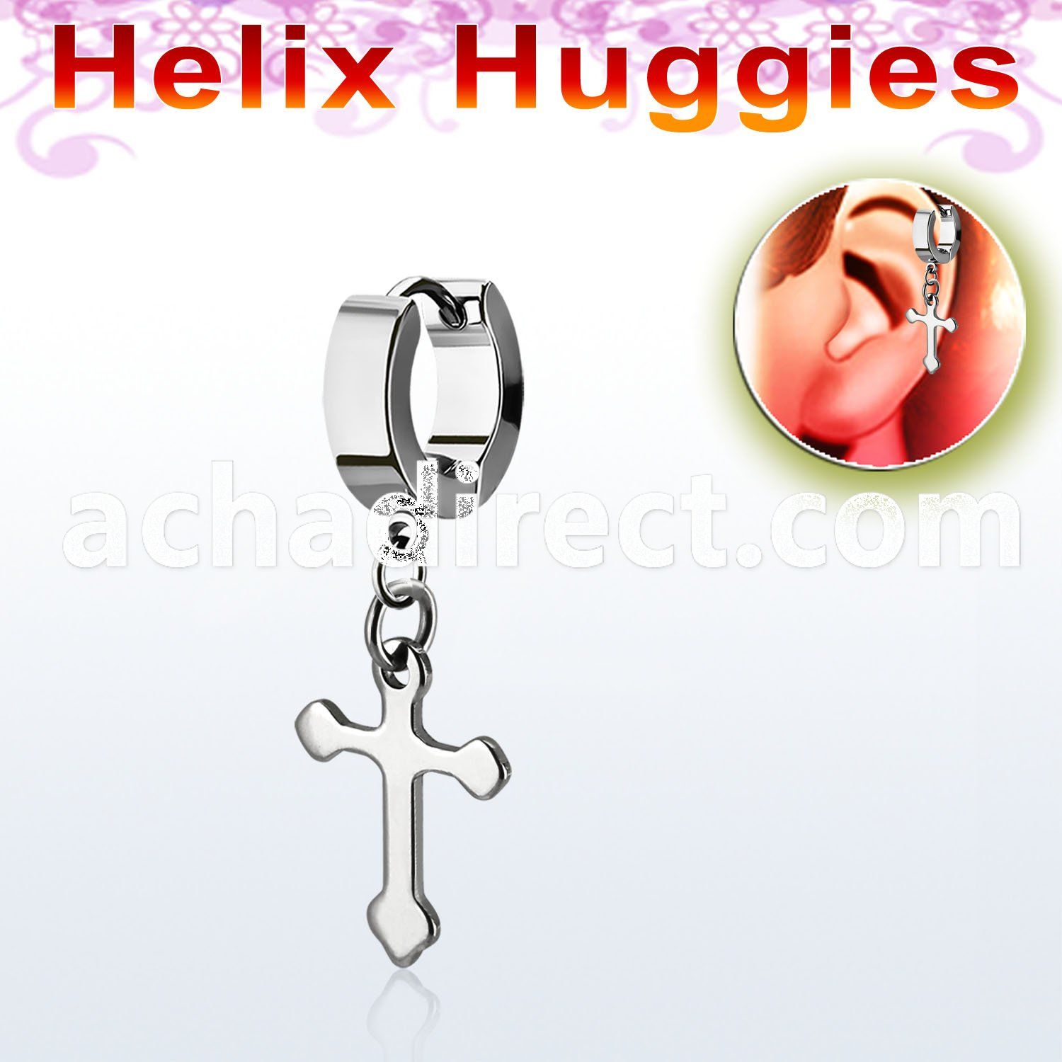 ehhcros helix huggie w a dangling plain cross