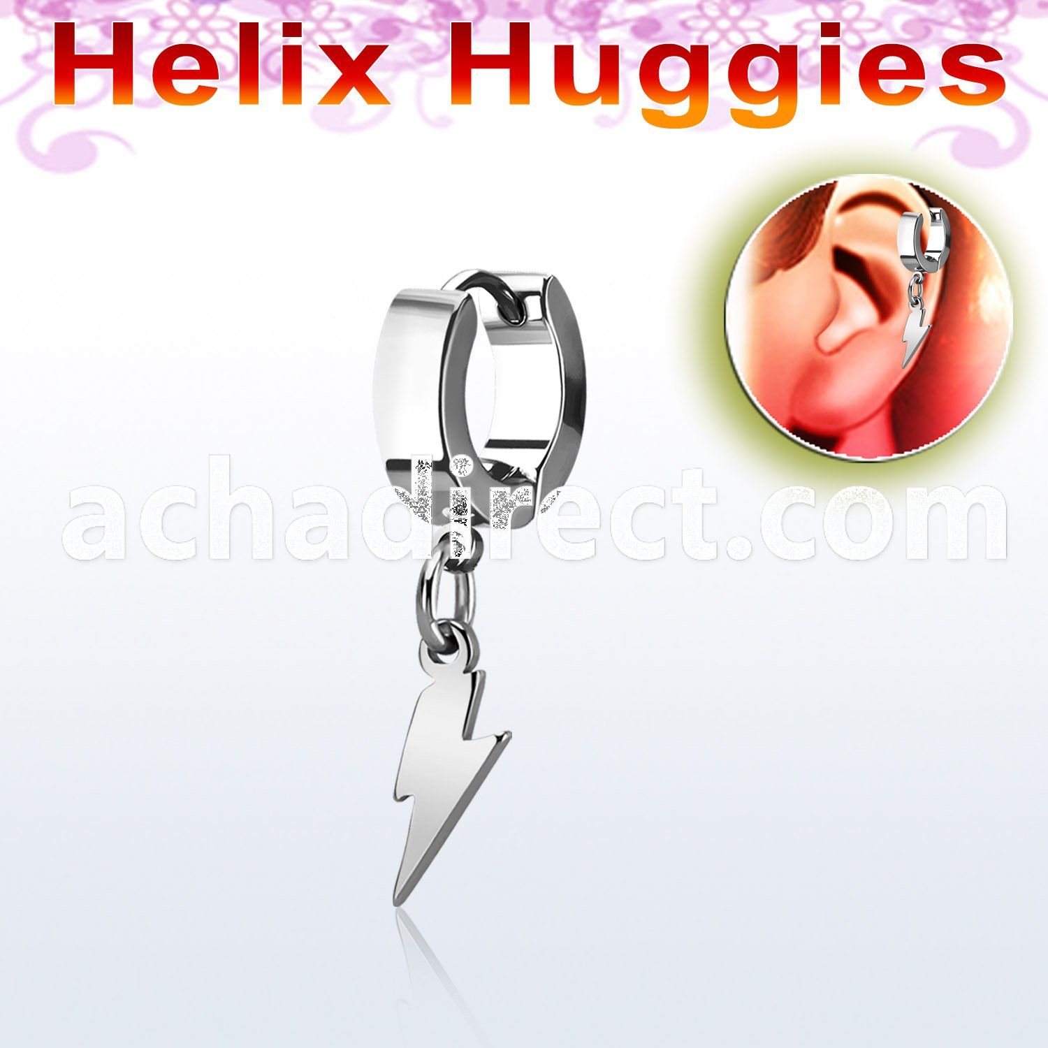 ehhlit stainless steel helix huggie w dangling lightning symbol
