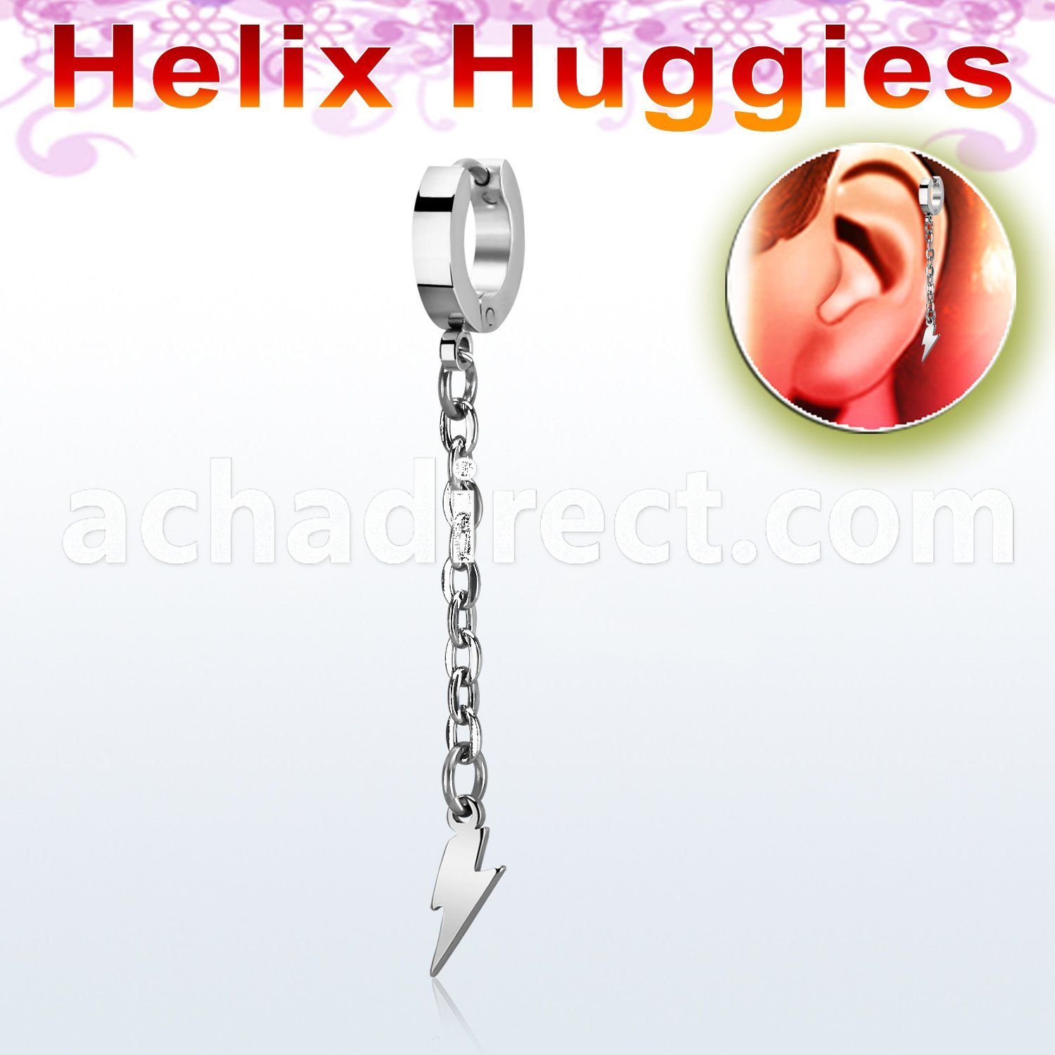 ehhllit steel helix huggie w lightning symbol dangling on chain