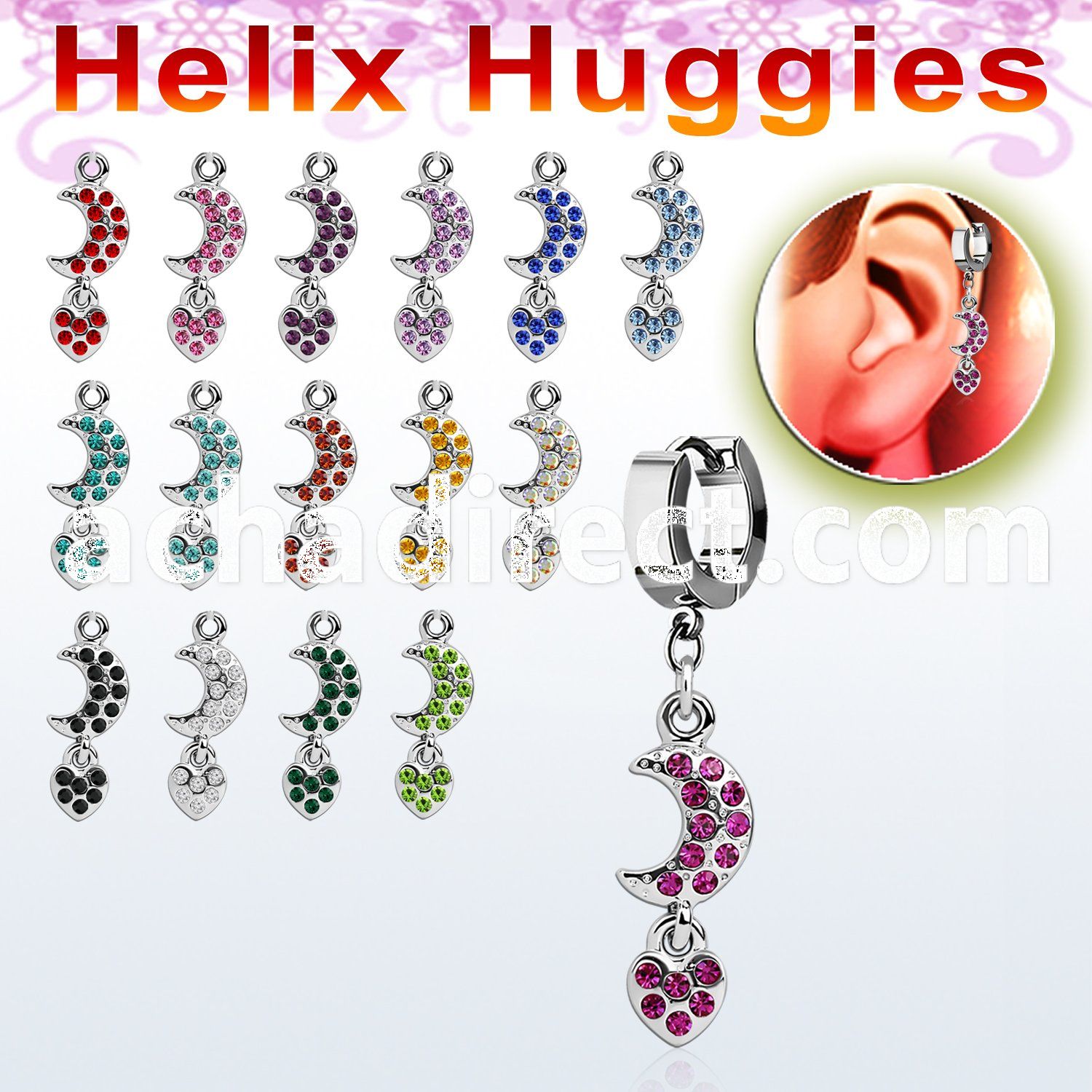 ehhmh helix huggie w a dangling moon with heart