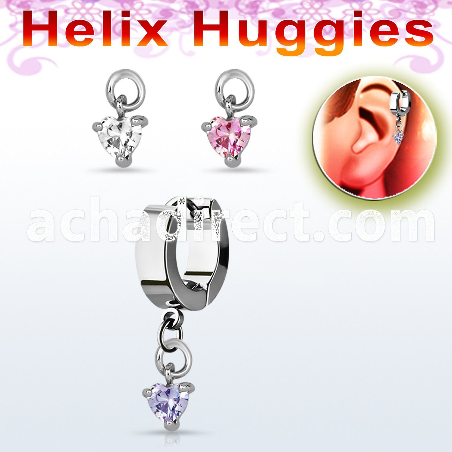 ehhz337 helix huggie w a dangling a heart shaped dangling cz