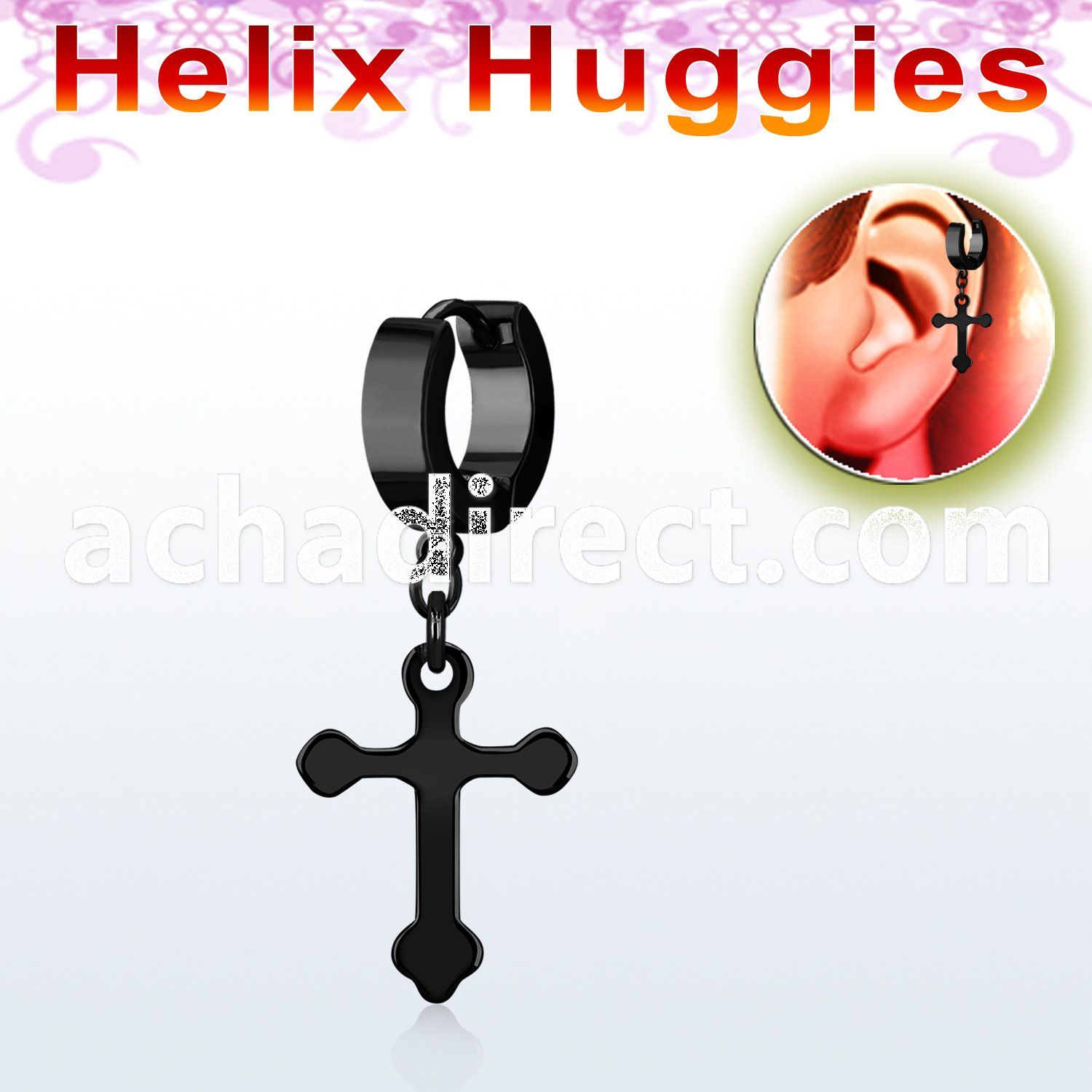 ehkcro black stainless steel helix huggie dangling steel cross