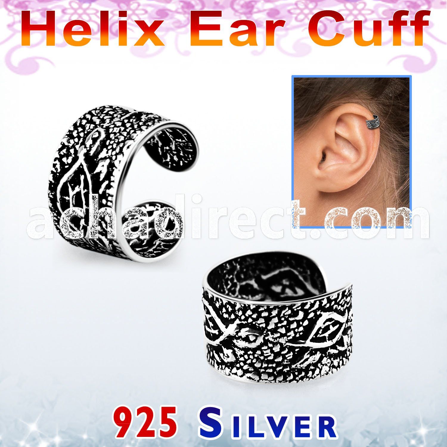 ehvcf17 sterling silver helix ear cuff with a turtle design