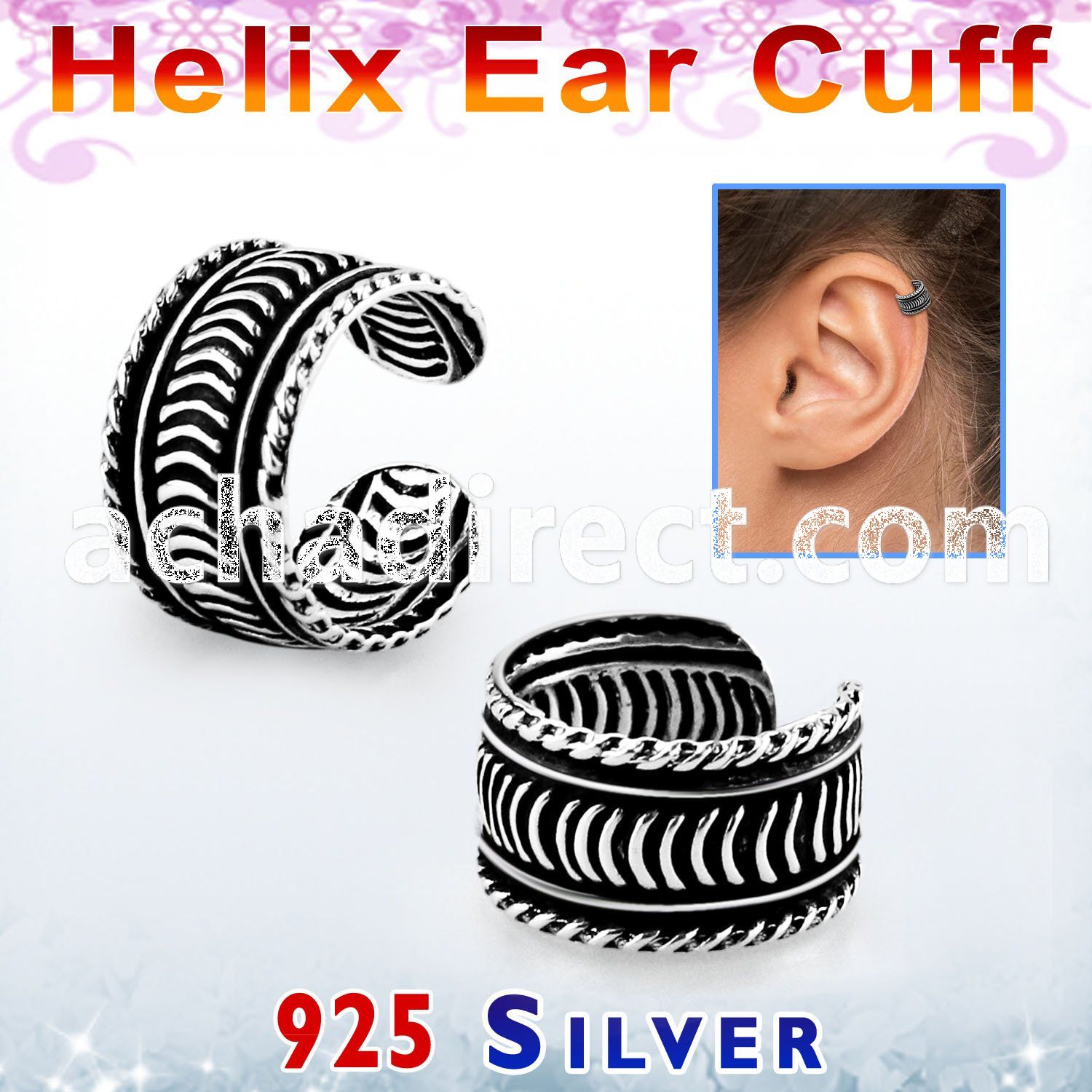 ehvcf5 sterling silver helix ear cuff with antique pattern