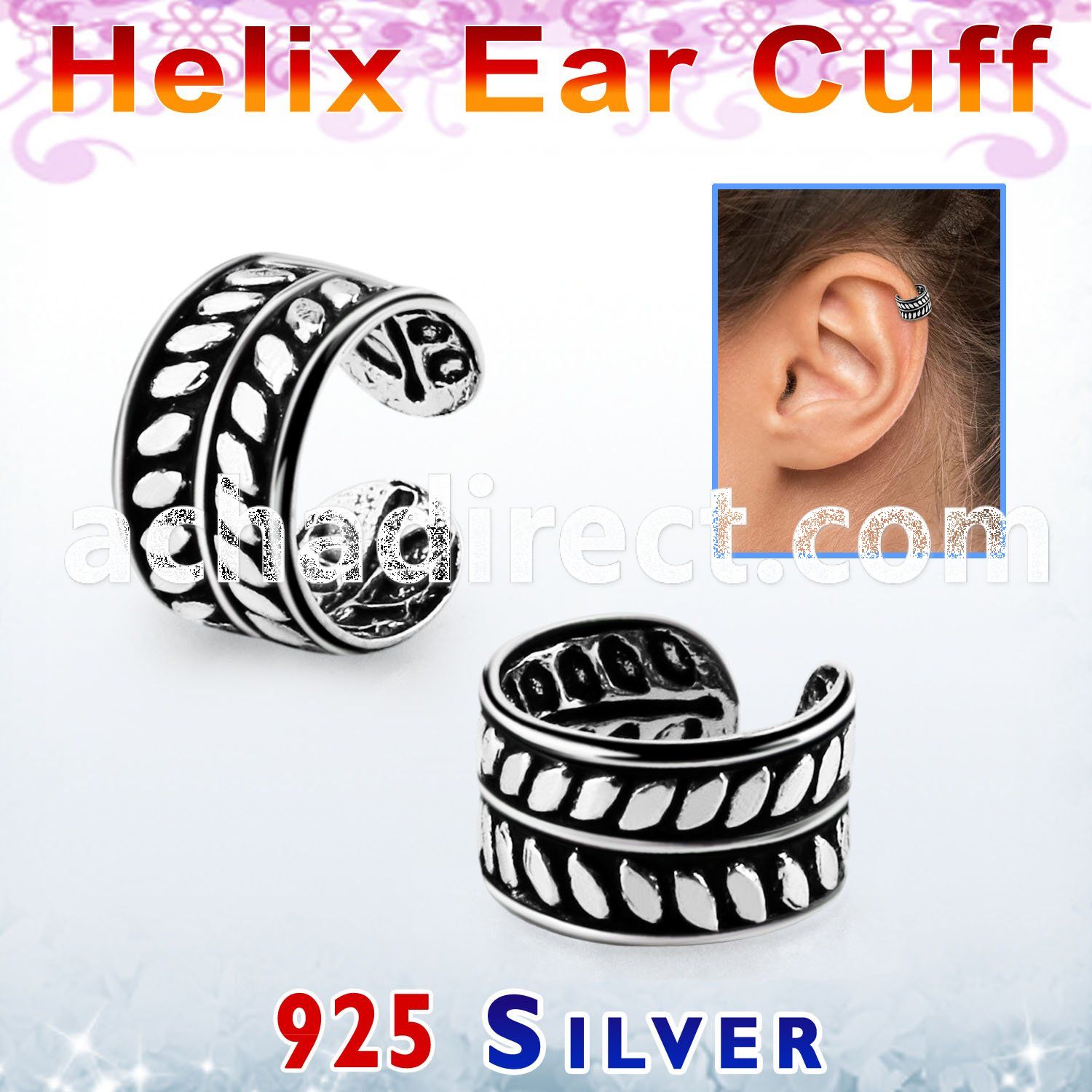 ehvcf9 sterling silver helix ear cuff with leaf design