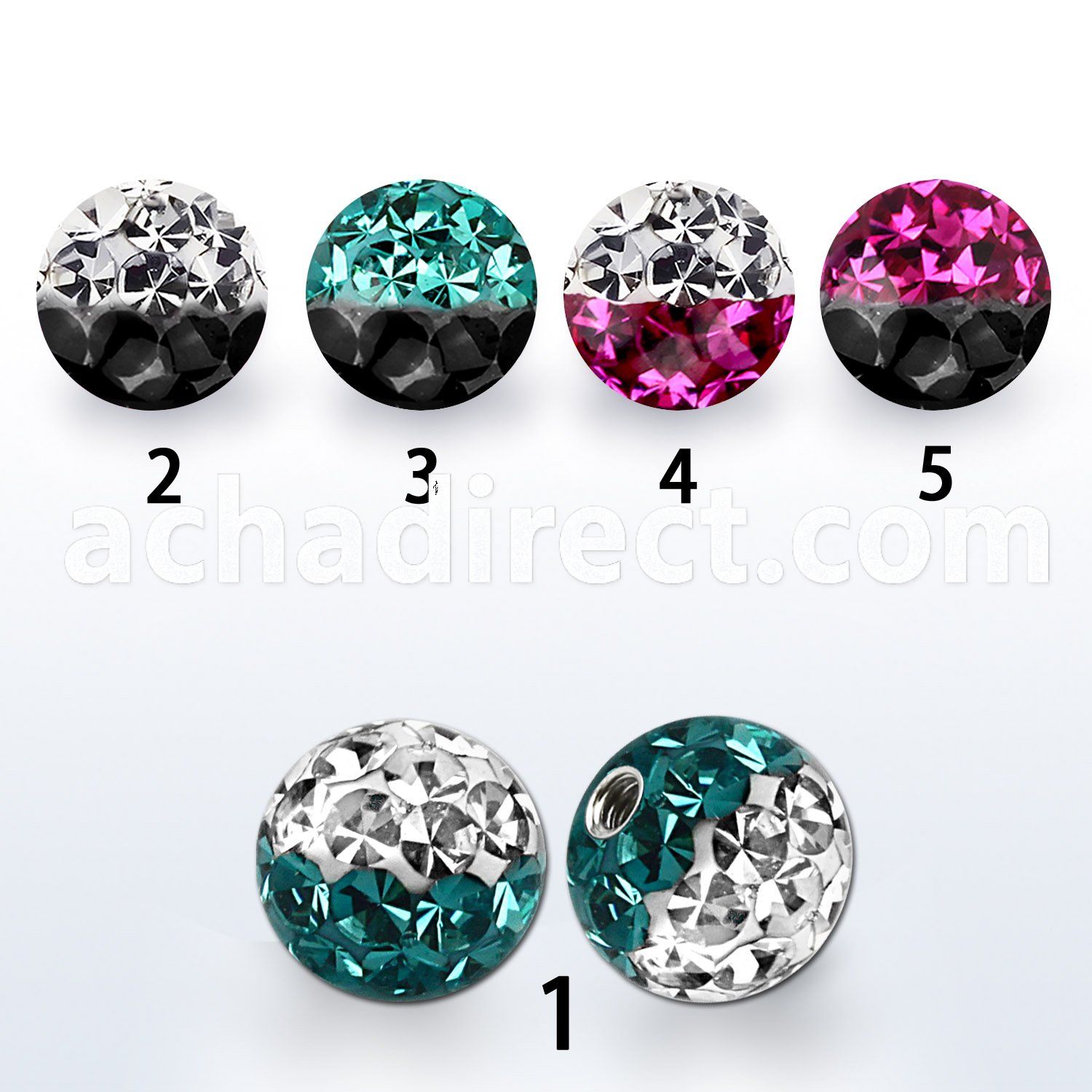 emfr6 6mm ball with ferido glued 2 color multi crystals