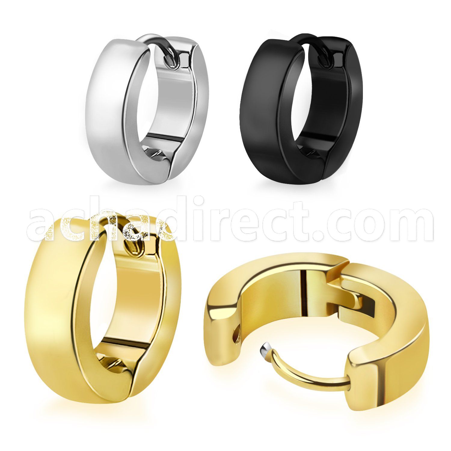 er133 pair of high polished steel huggies with rounded edges