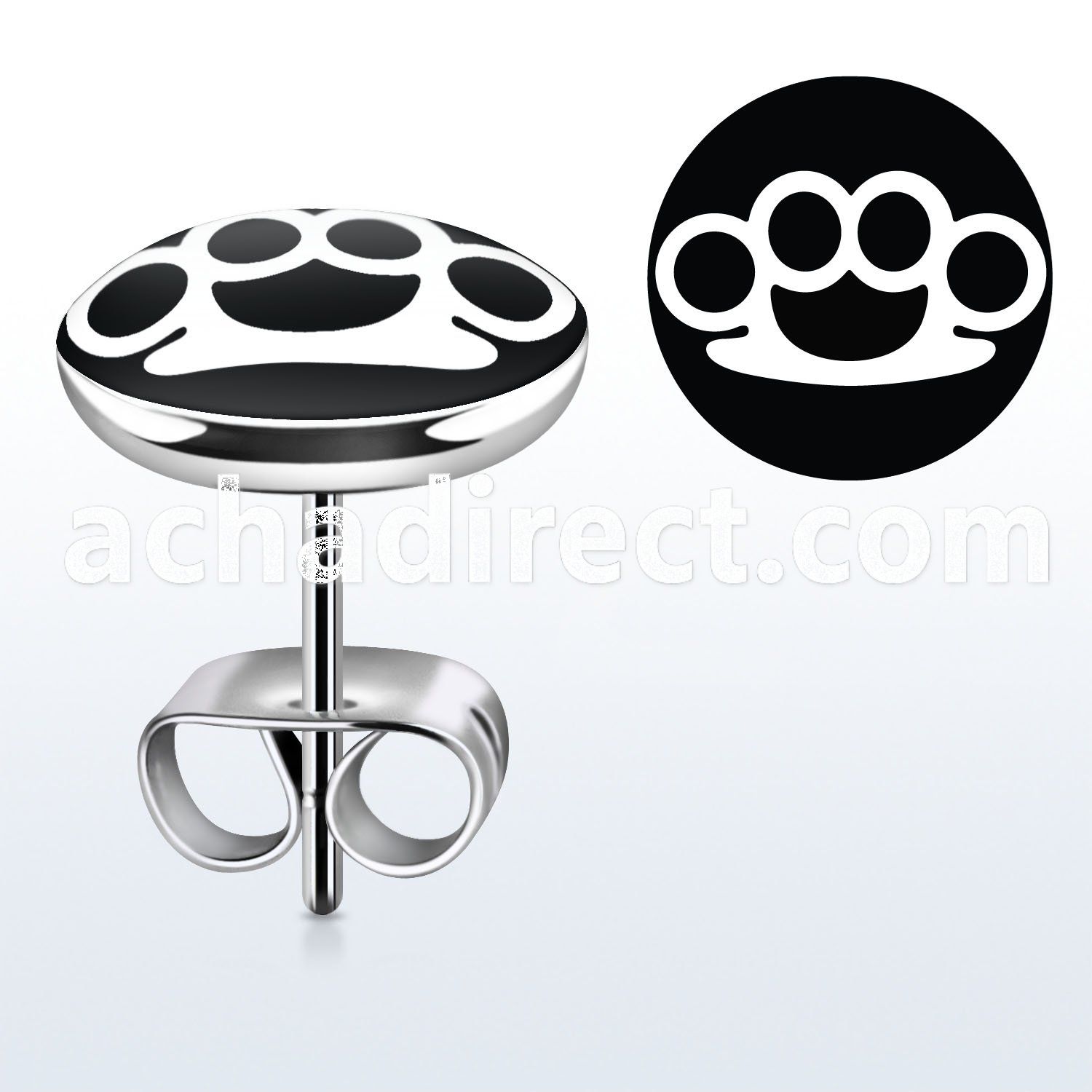 er207 pair of stainless steel earring studs with brass knuckle