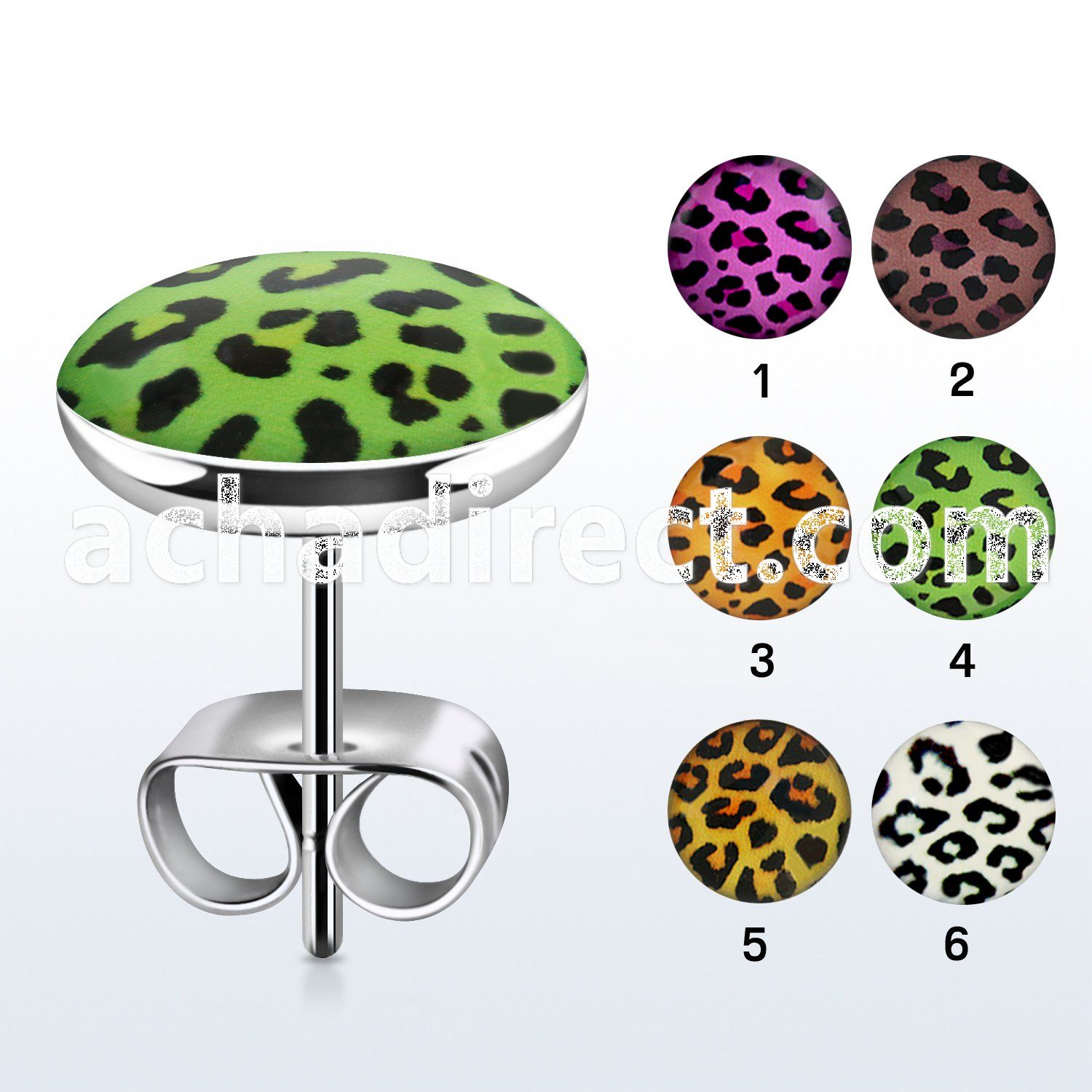 er242 pair of stainless steel earring studs with leopard logo