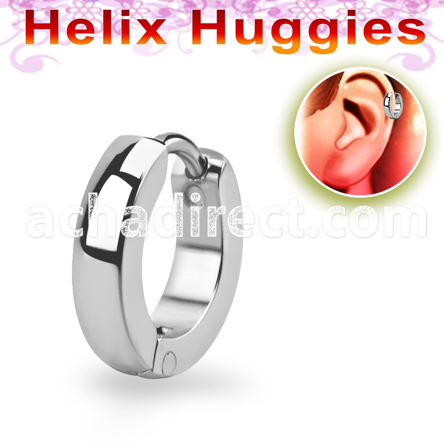er247 tiny high polished steel helix huggie with rounded edges