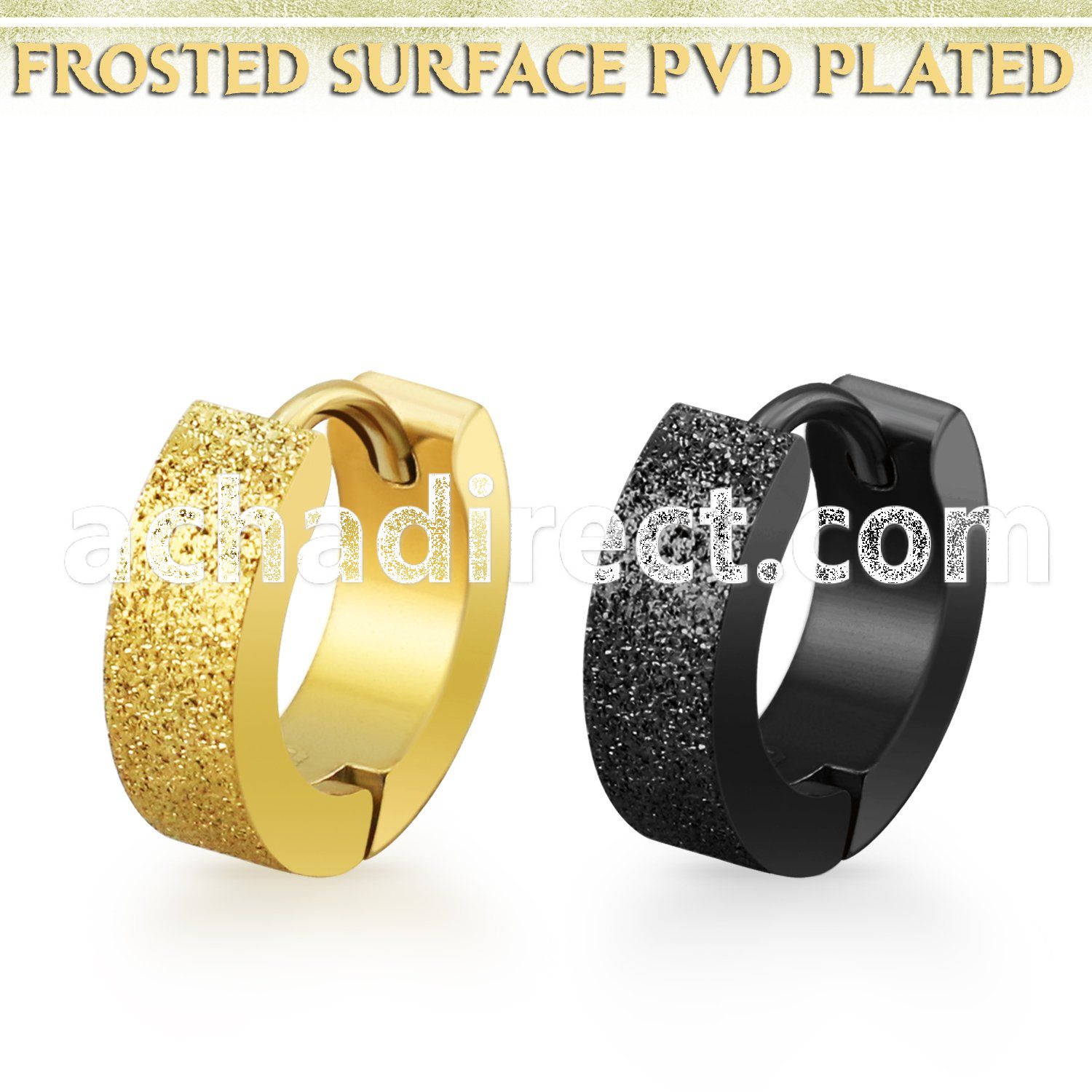 er269t pvd plated stainless steel huggie w frosted surface