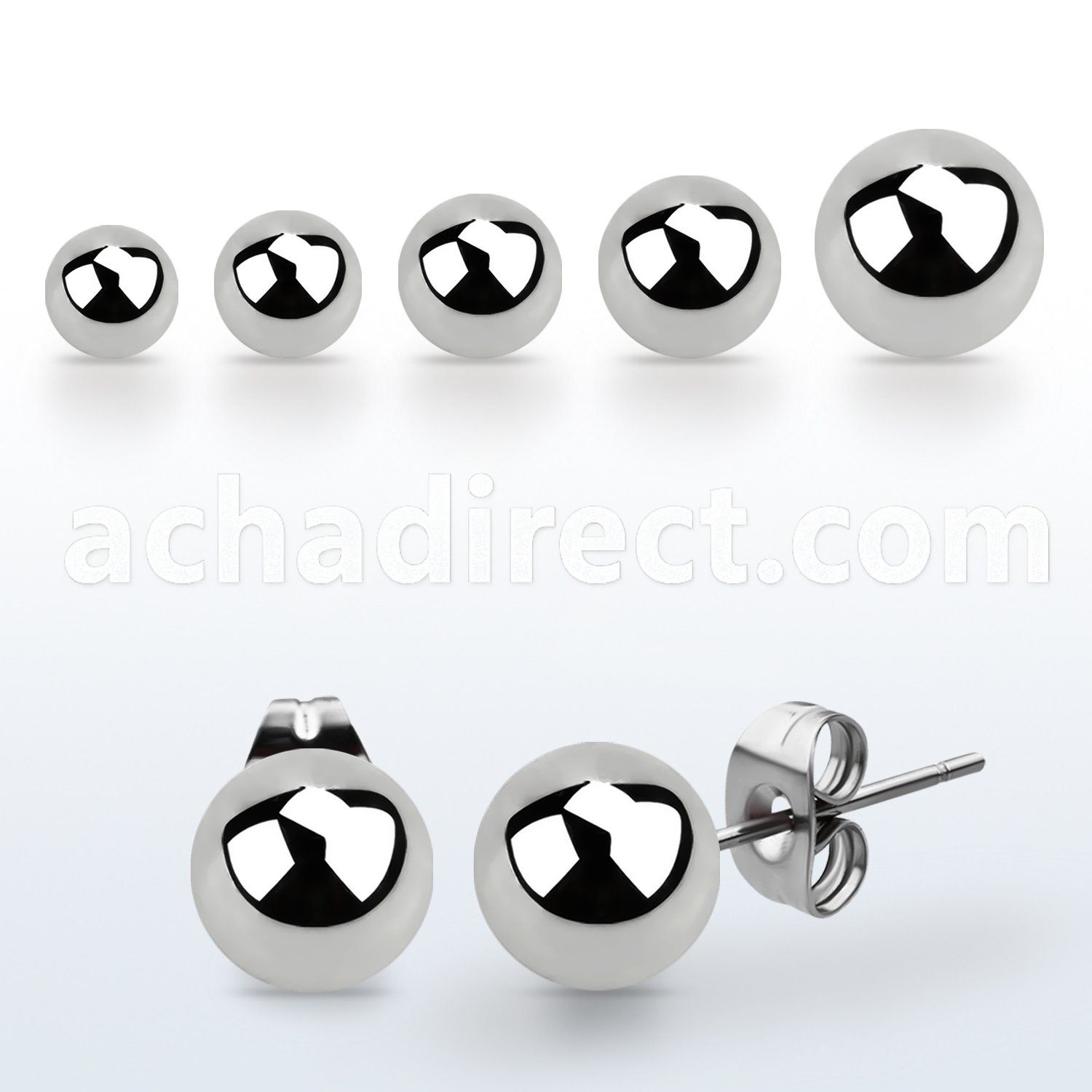 erbal pair of ball shaped high polished 316l steel ear studs