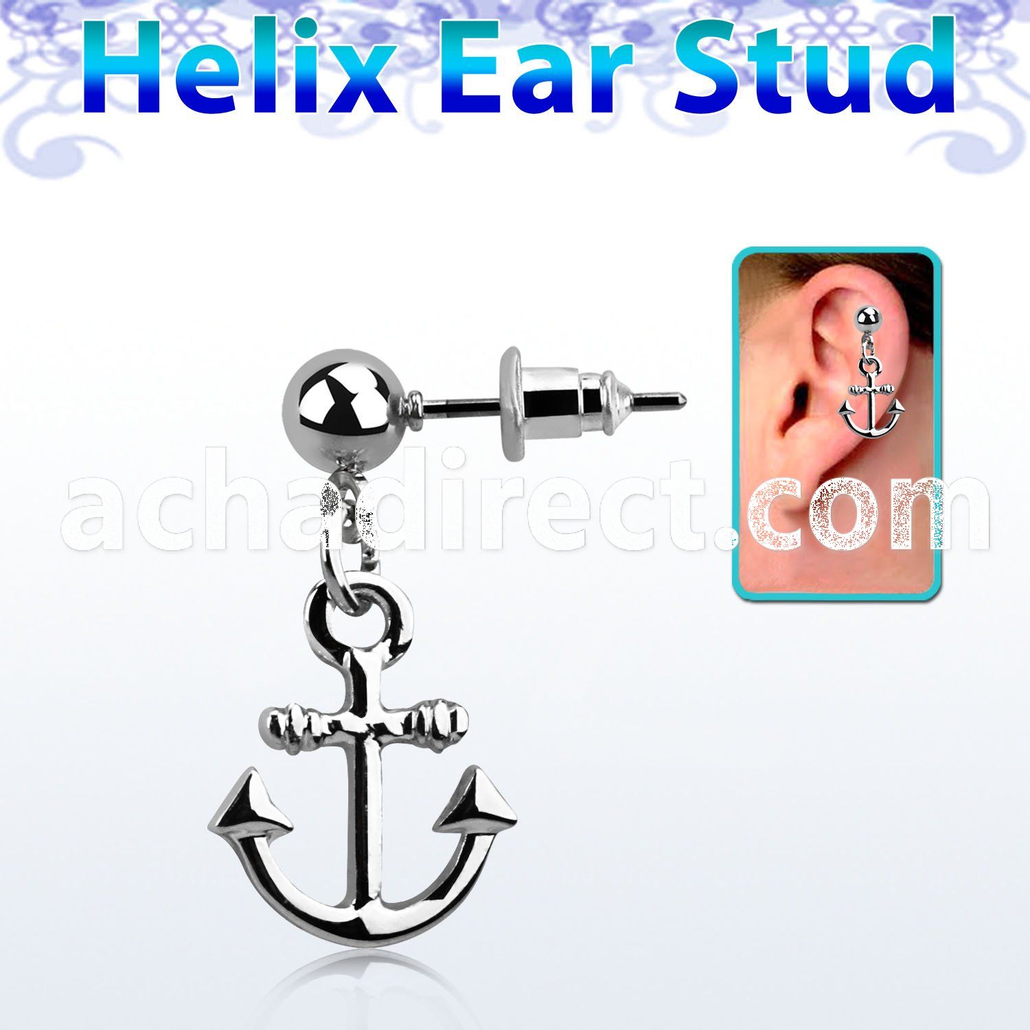 erbd632 316l steel helix ear stud ball with high polished anchor