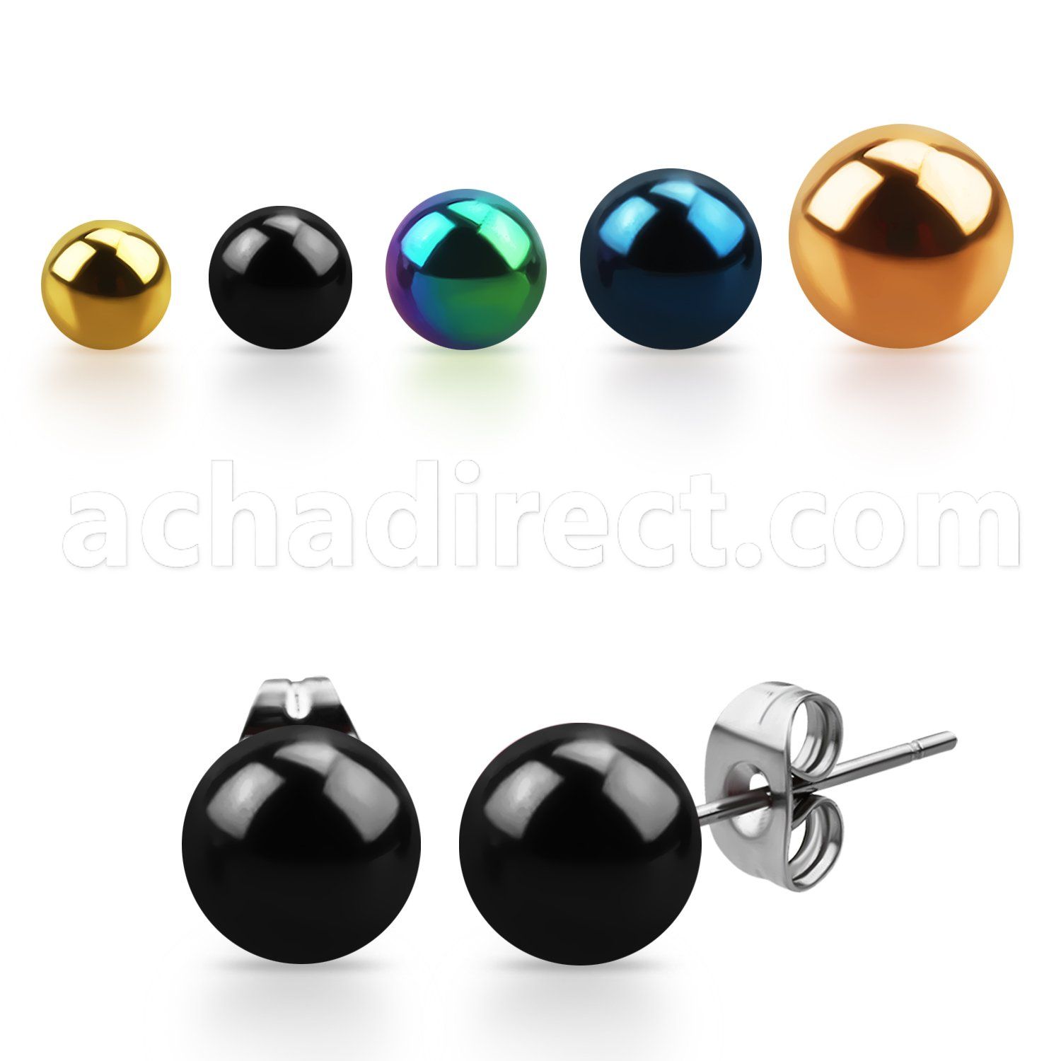 erbt pair of ball shaped pvd plated surgical steel ear studs