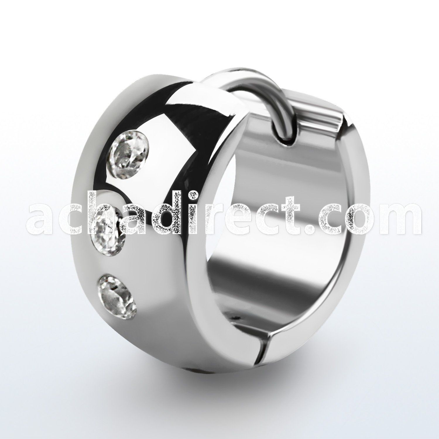 ercz11 pair of high polished steel huggies with 2 5mm cz