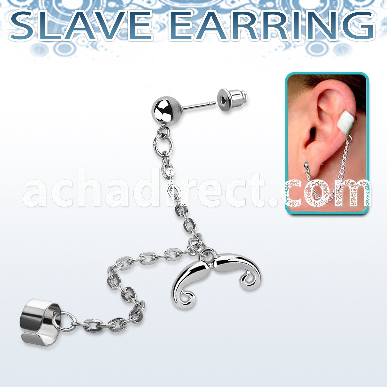 erdl18 steel fake slave helix clip w dangling french mustache