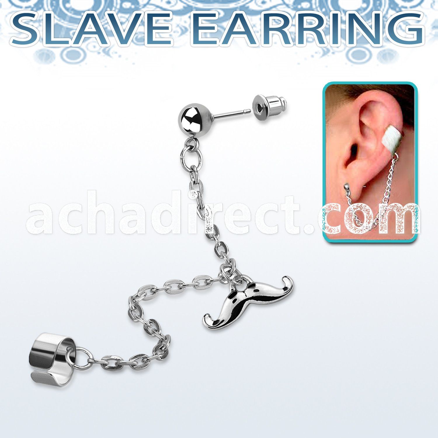 erdl19 steel fake slave helix clip w dangling happy mustache