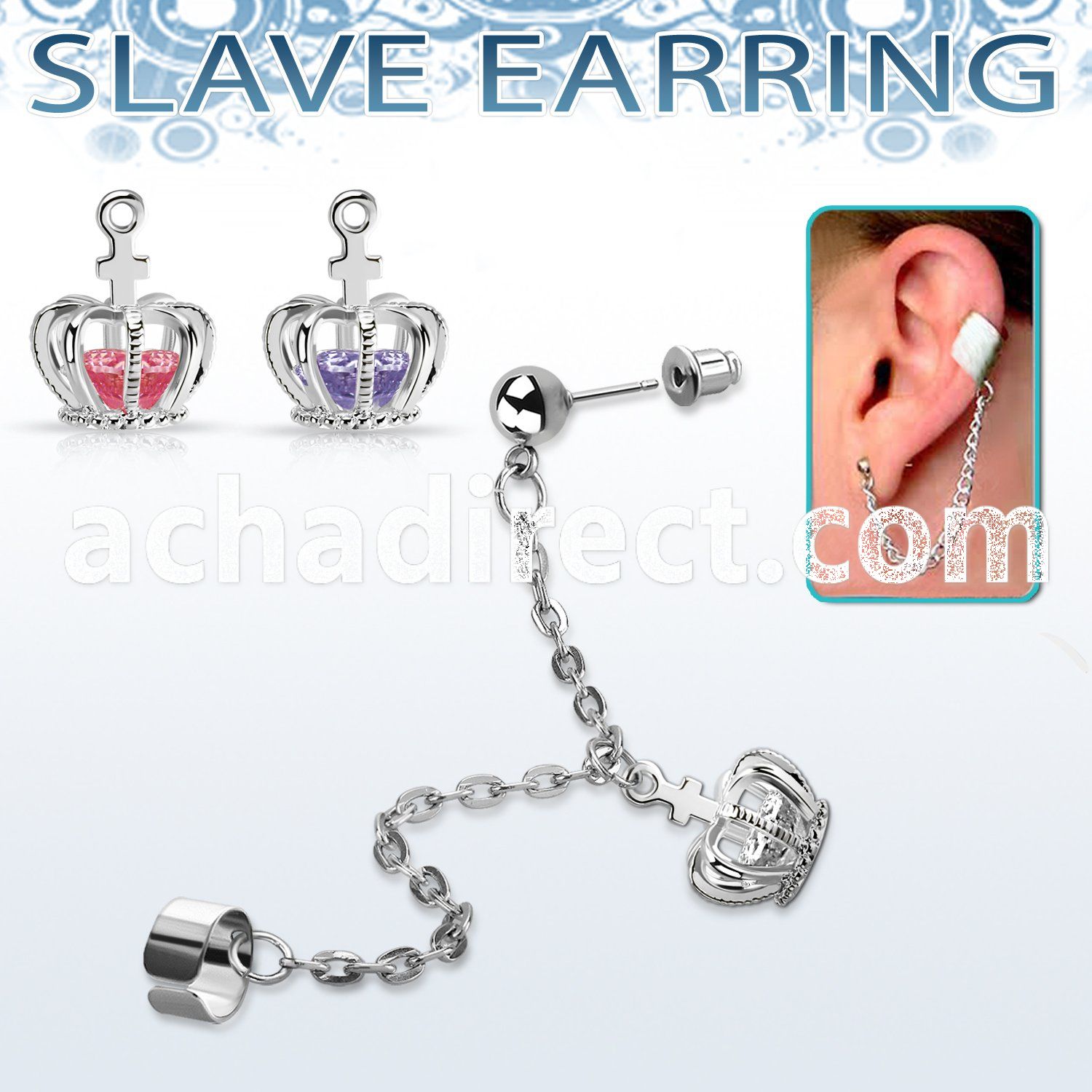 erdl21 stainless steel slave helix clip w dangling crown w cz