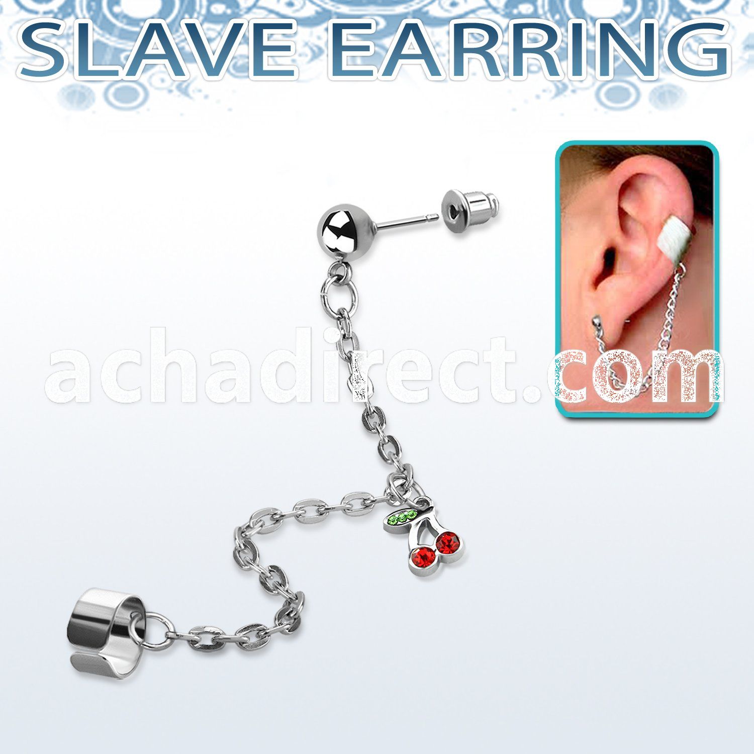 erdl2 steel fake slave helix clip with chain crystal cherry