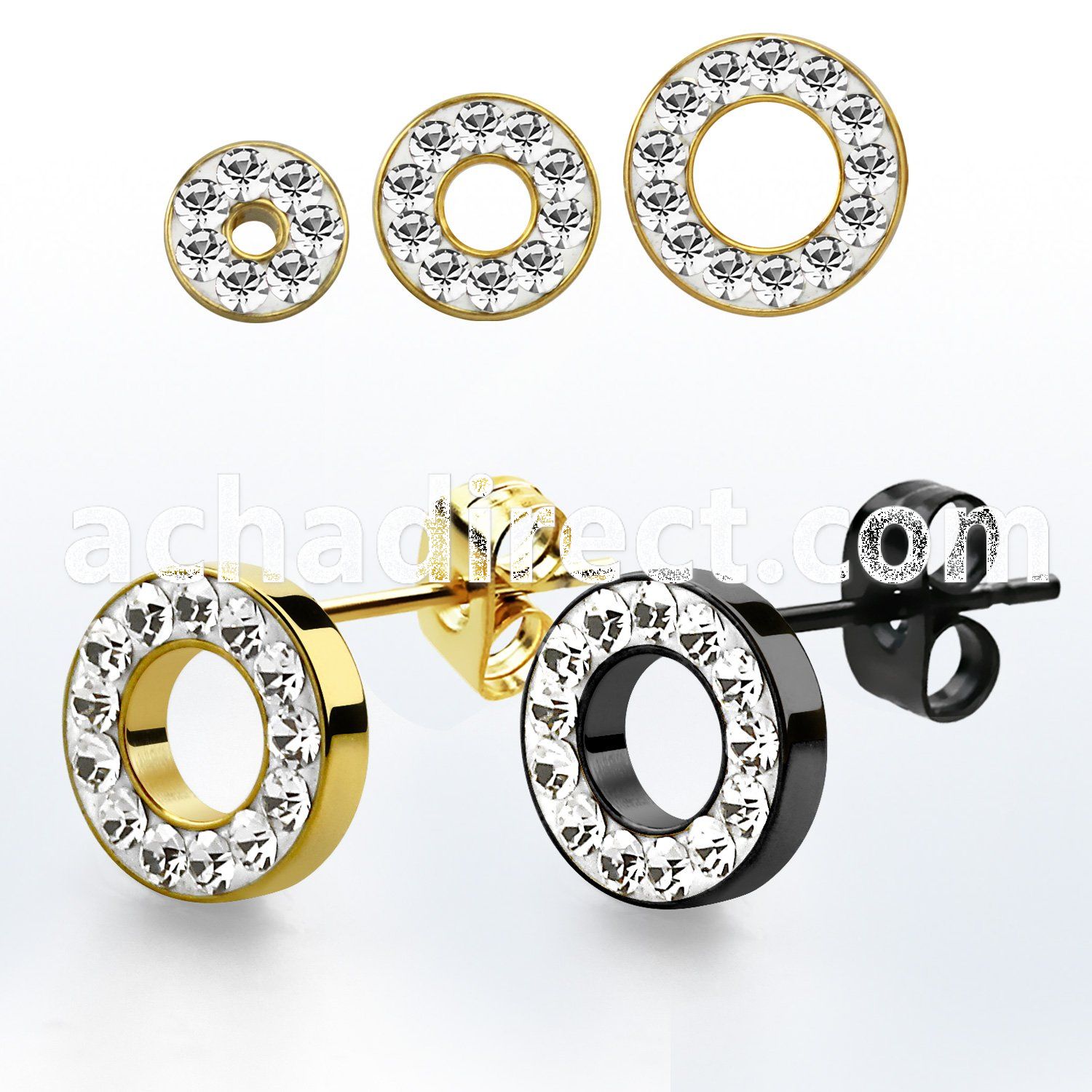 erftf pvd steel fake flesh tunnel ear stud w multi crystal rim