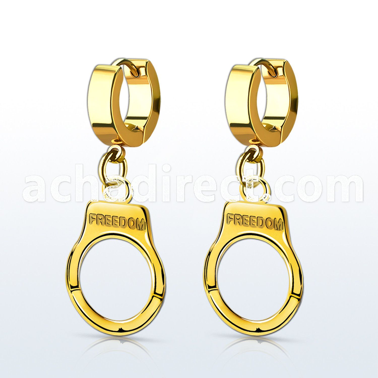 erg765 gold pvd plated stainless steel huggie dangling handcuff