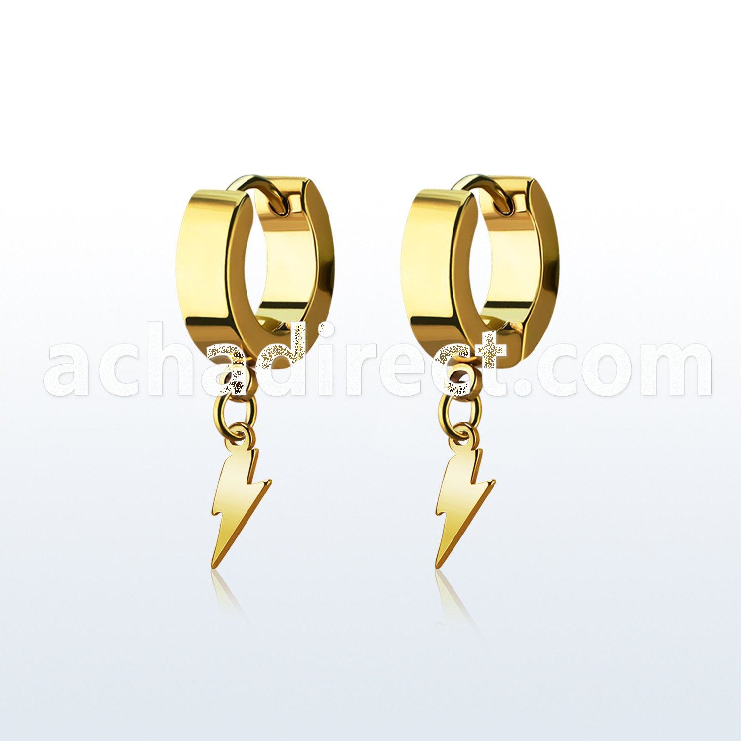 erglit gold steel huggie earring w dangling lightning symbol