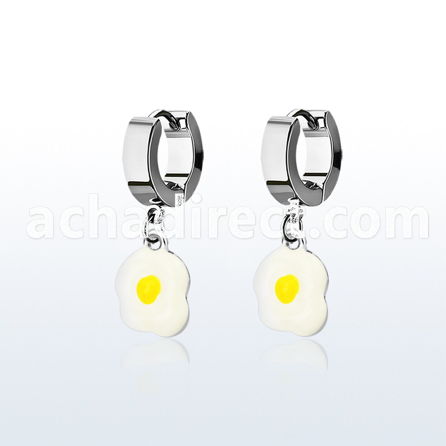 erh645a steel huggies earrings w an eggs dangling