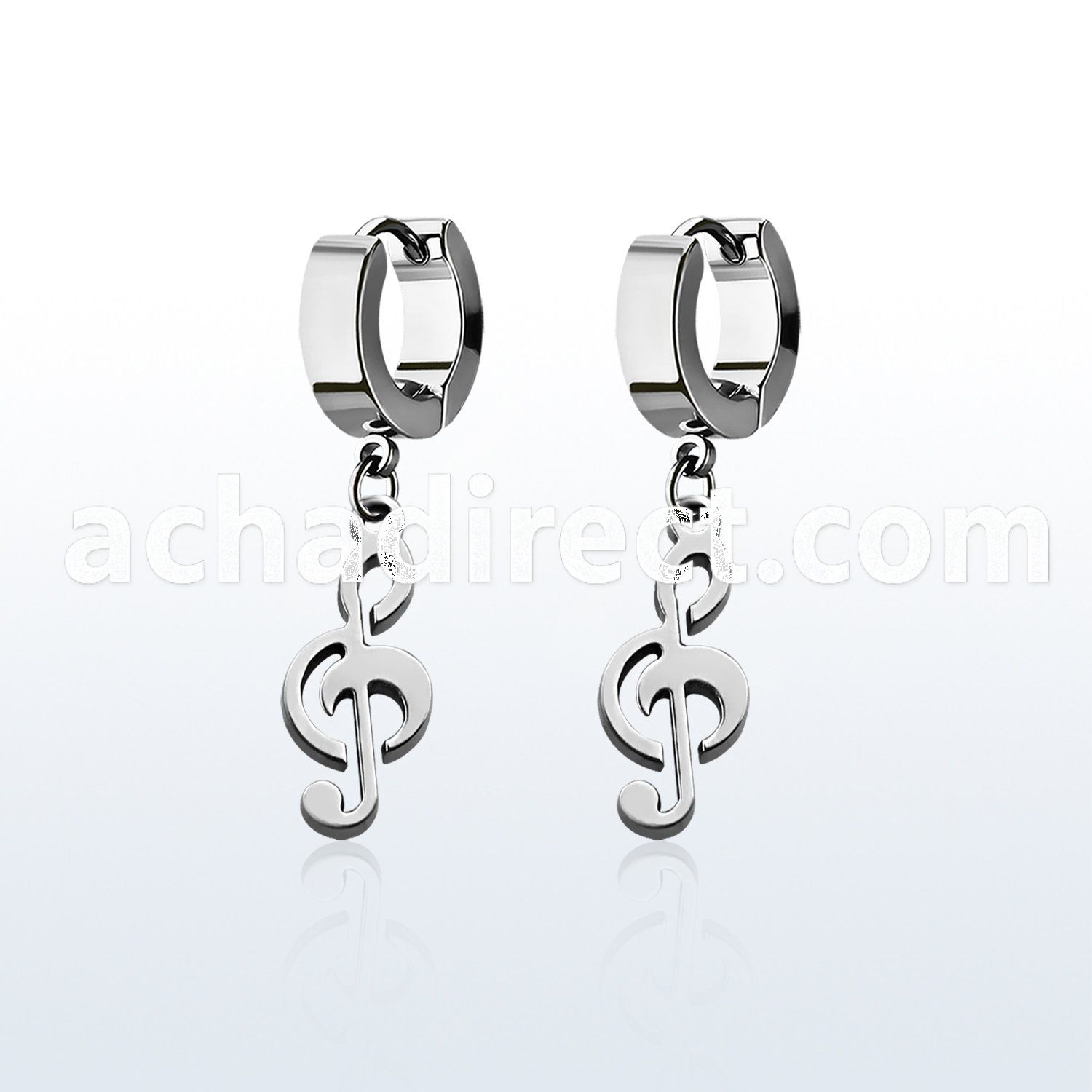 erh709 steel huggies earrings w dangling musical note