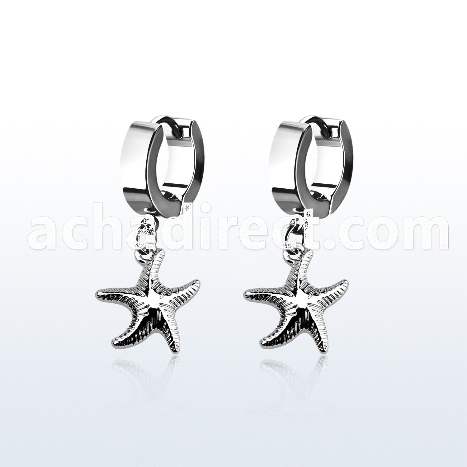 erh727 steel huggies earrings w dangling plain starfish