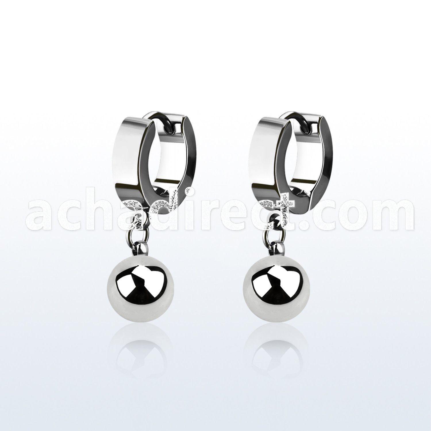 erhb8 steel huggies earrings w 8mm high polished steel balls